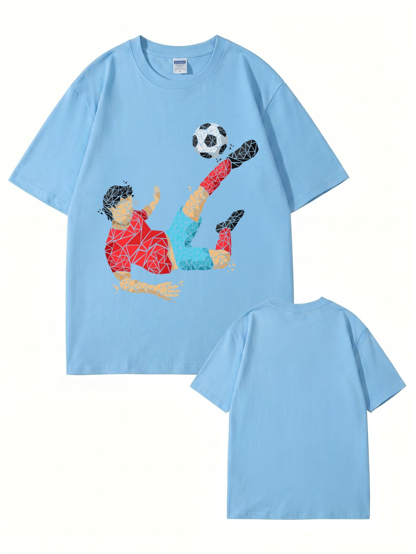 Geometric Soccer Player Graphic Print Men's 100% Cotton T-Shirt
