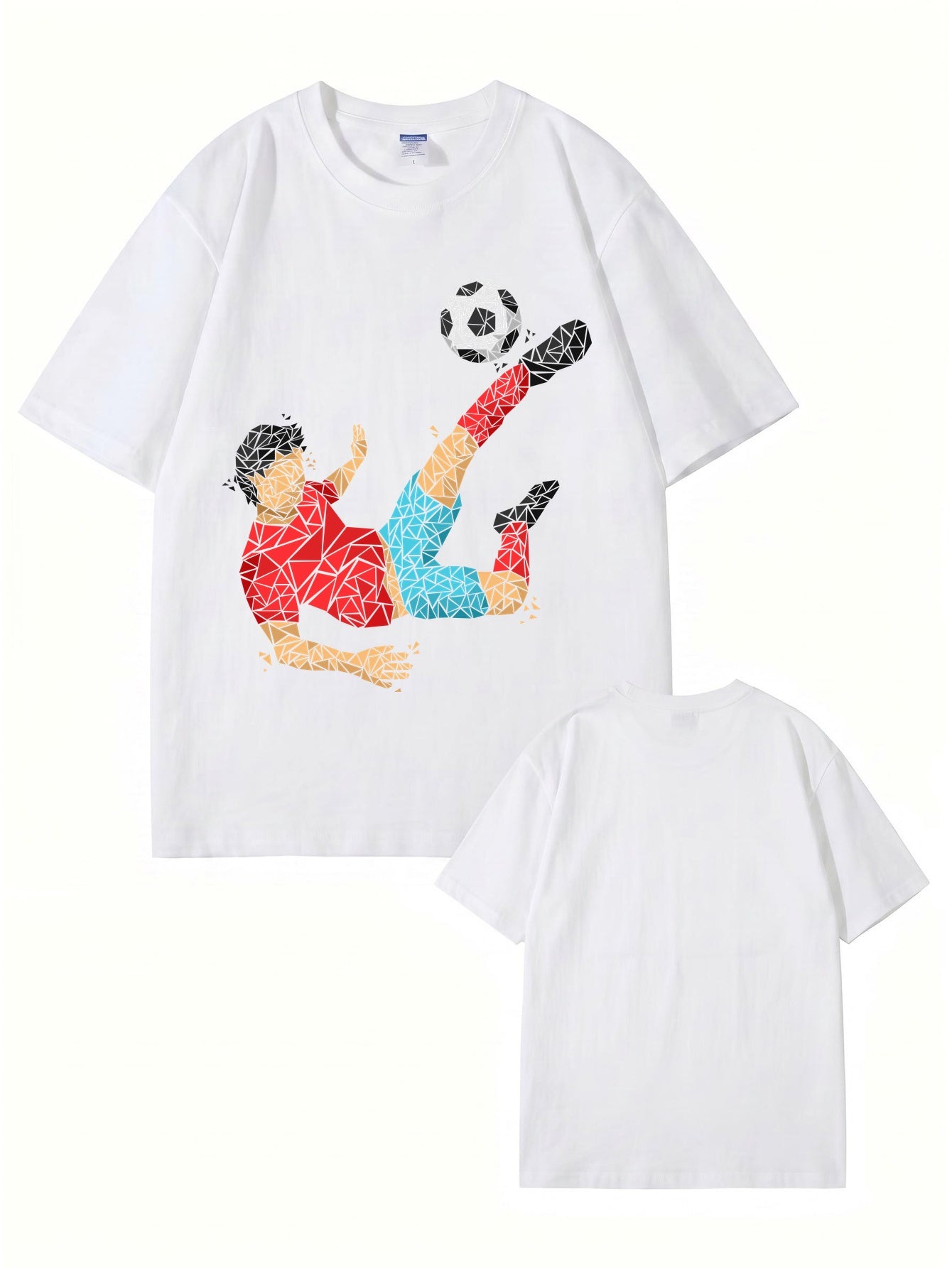 Geometric Soccer Player Graphic Print Men's 100% Cotton T-Shirt