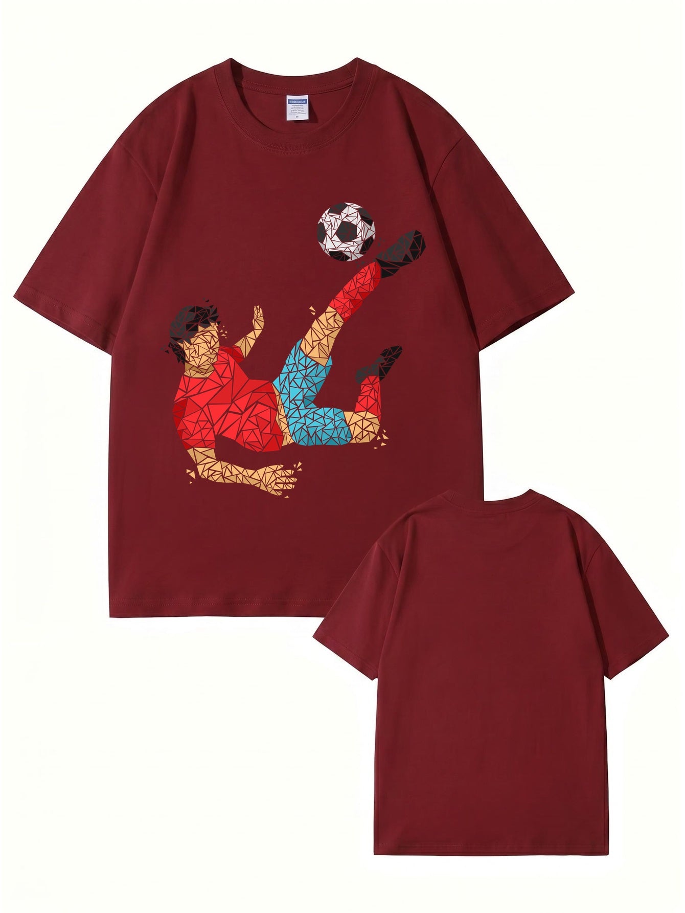 Geometric Soccer Player Graphic Print Men's 100% Cotton T-Shirt