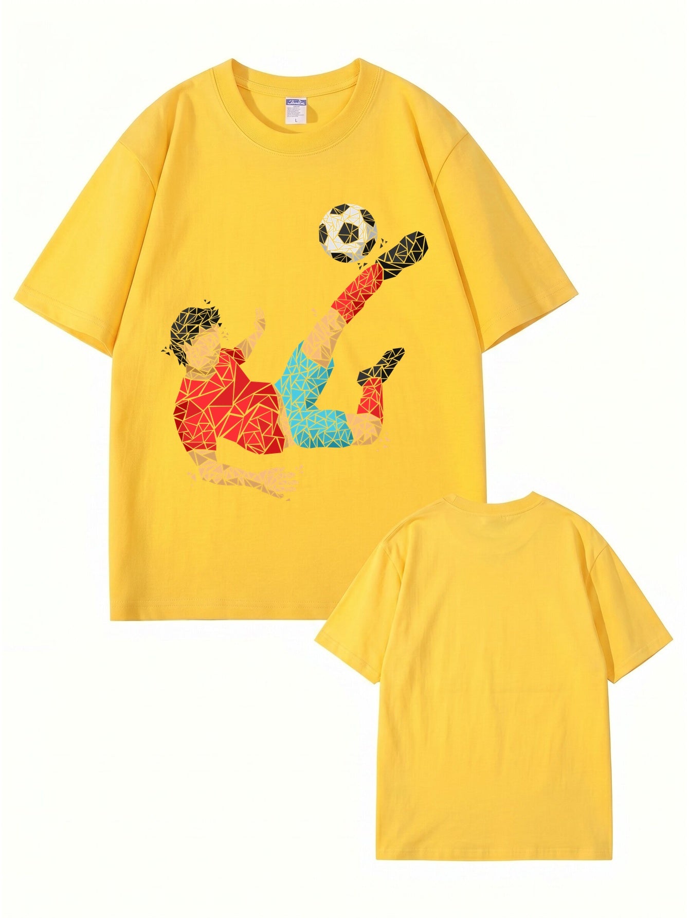 Geometric Soccer Player Graphic Print Men's 100% Cotton T-Shirt