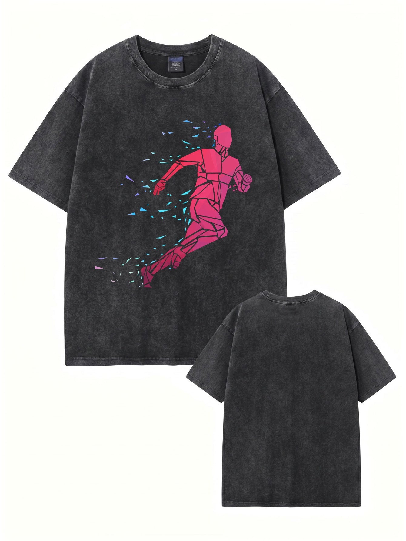 Vintage Washed Geometric Runner Graphic T-Shirt | Heavyweight Cotton Tee
