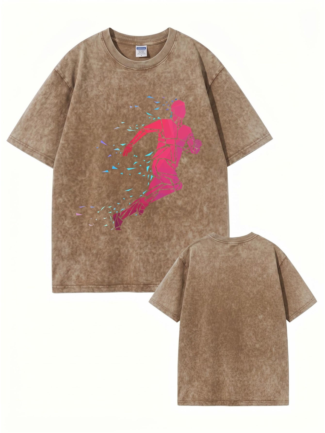 Vintage Washed Geometric Runner Graphic T-Shirt | Heavyweight Cotton Tee