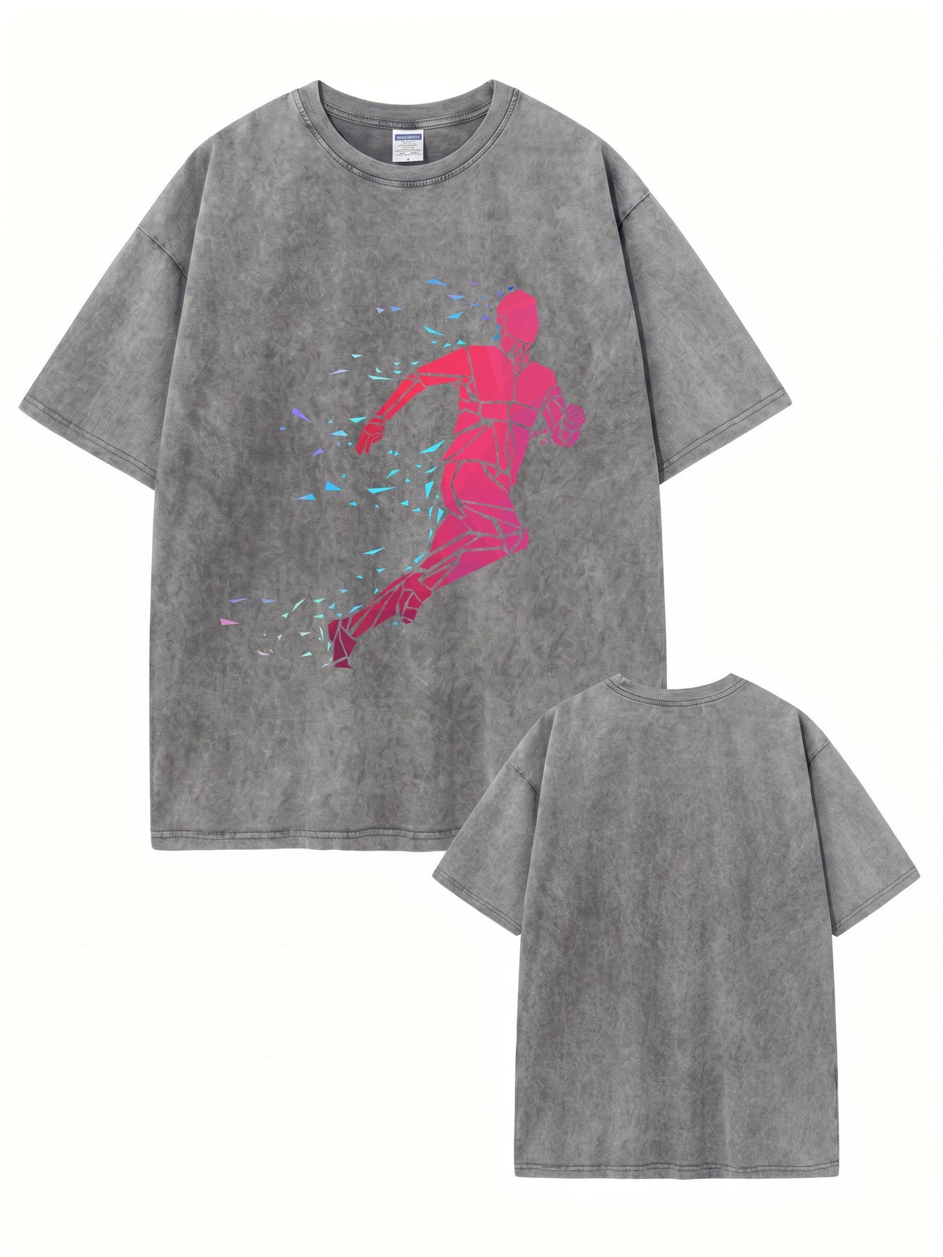 Vintage Washed Geometric Runner Graphic T-Shirt | Heavyweight Cotton Tee
