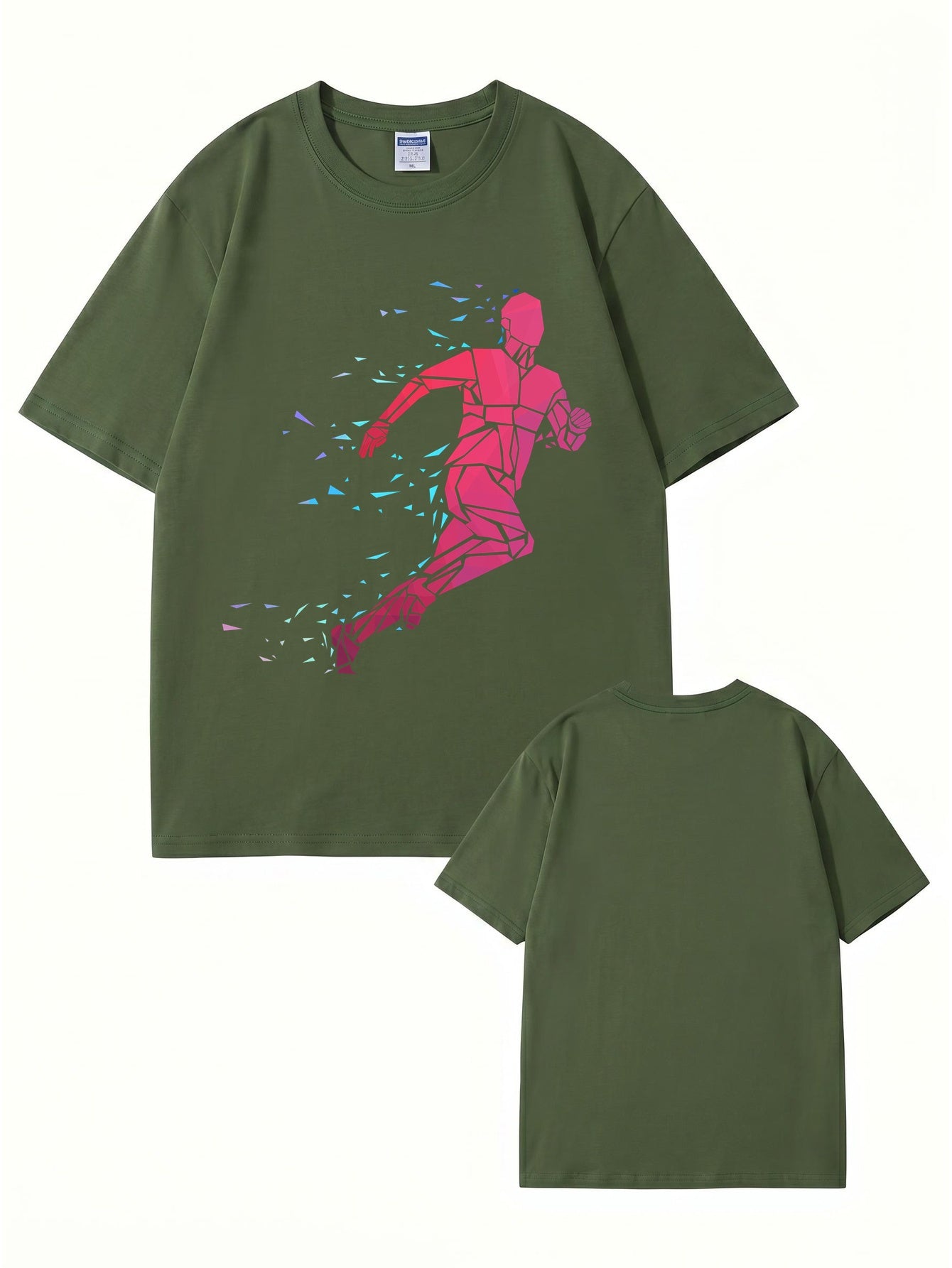 Geometric Running Man Graphic Print T-Shirt - Premium Cotton Tee
