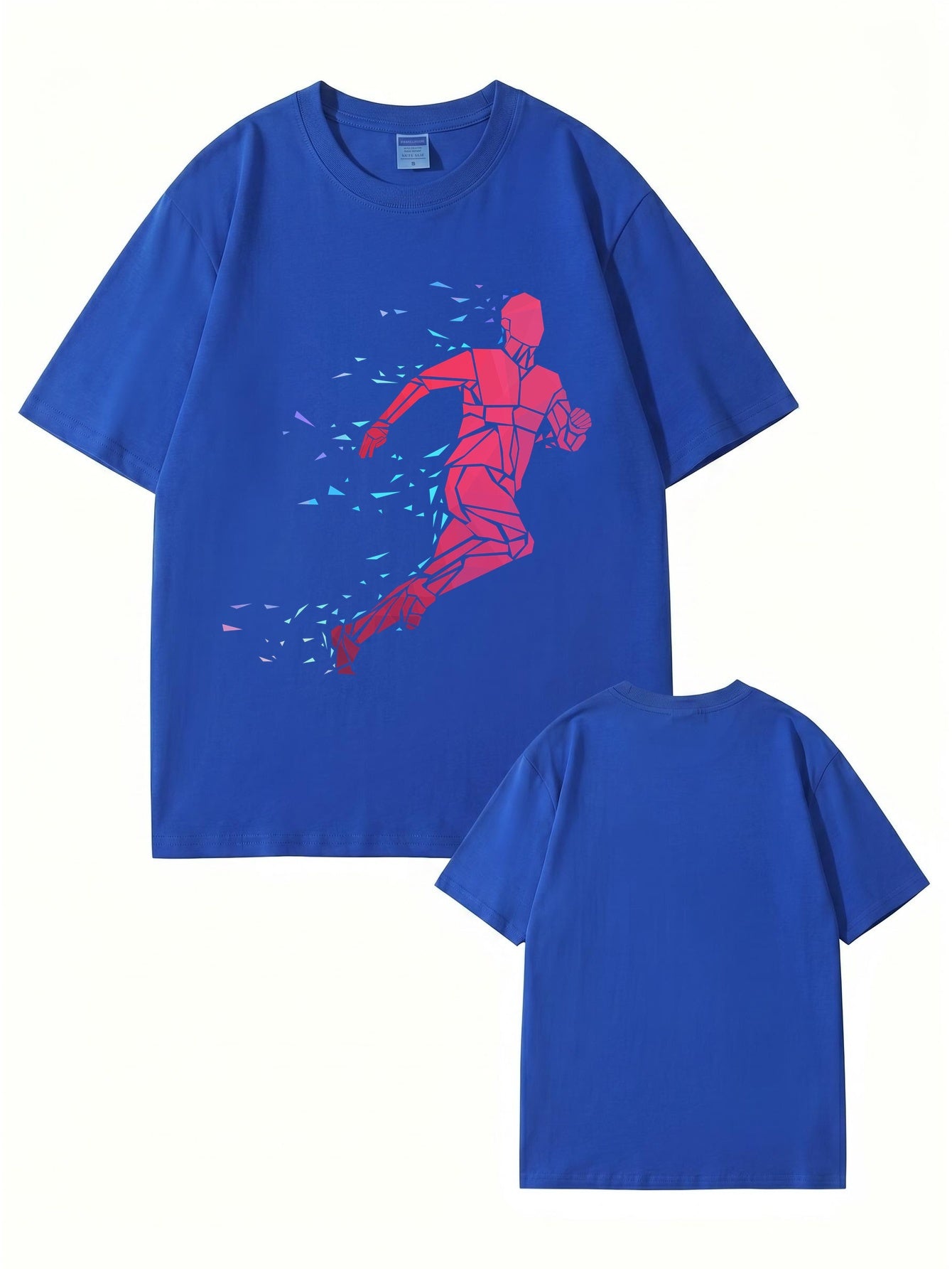 Geometric Running Man Graphic Print T-Shirt - Premium Cotton Tee