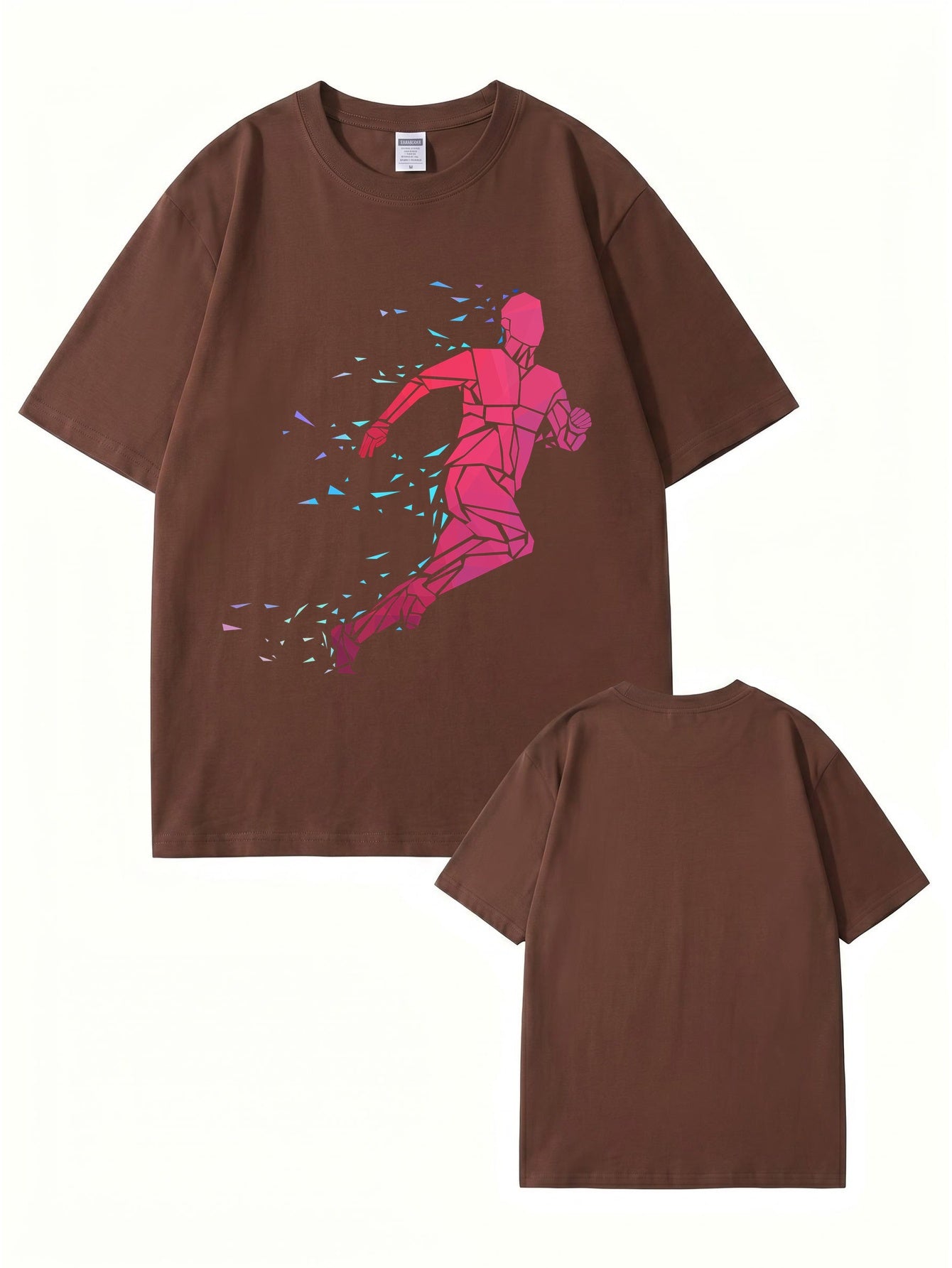 Geometric Running Man Graphic Print T-Shirt - Premium Cotton Tee