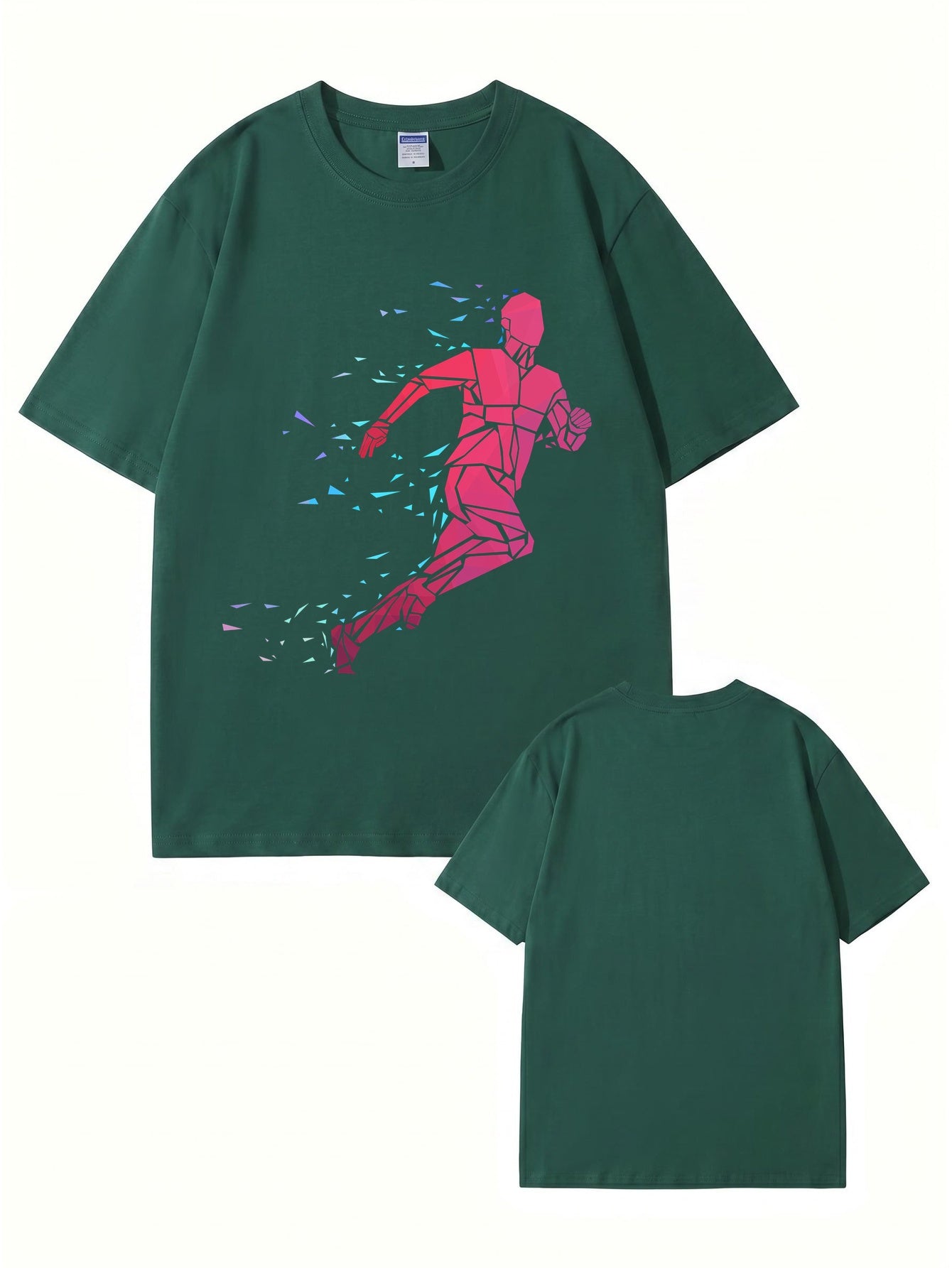 Geometric Running Man Graphic Print T-Shirt - Premium Cotton Tee