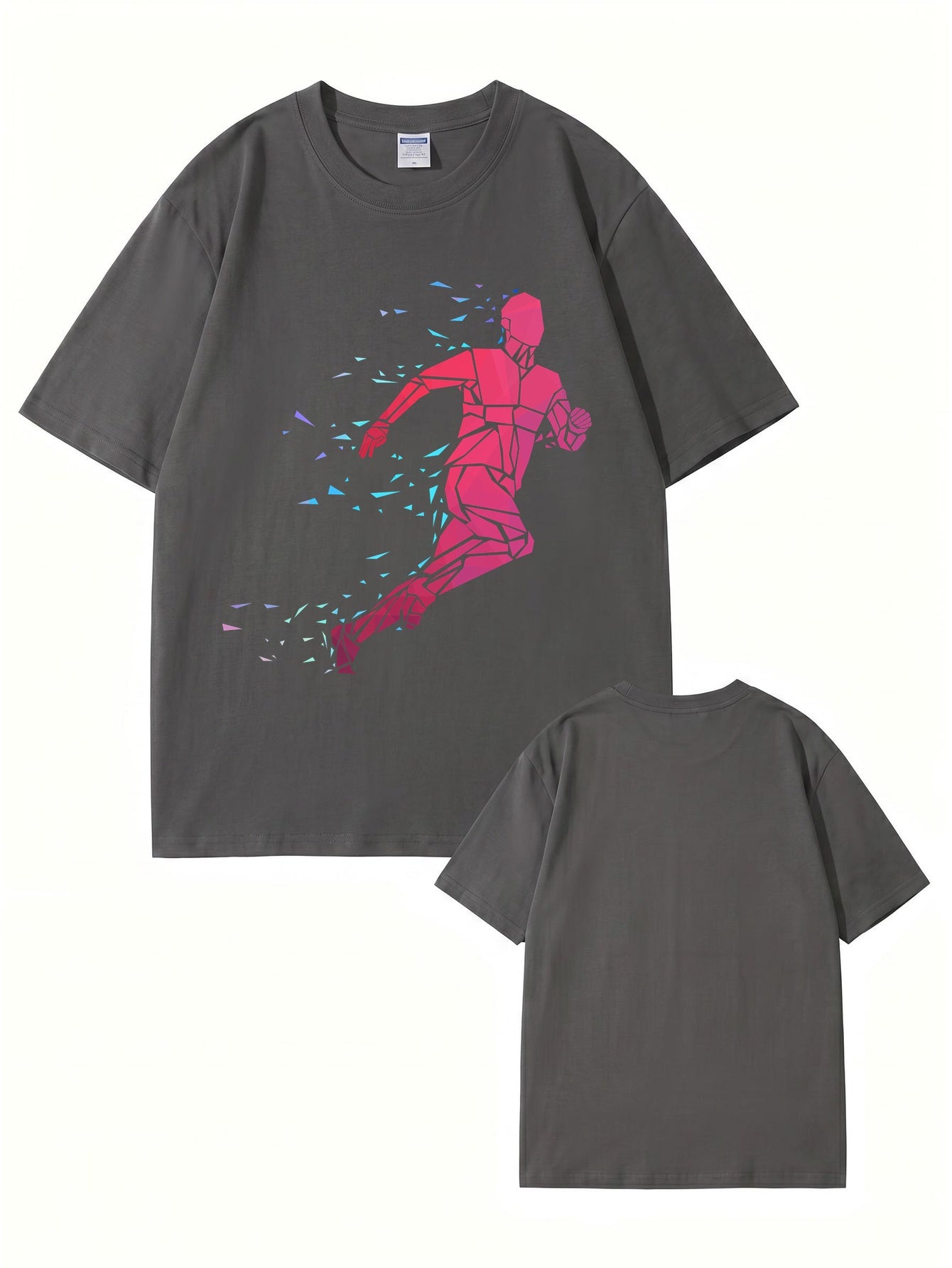 Geometric Running Man Graphic Print T-Shirt - Premium Cotton Tee