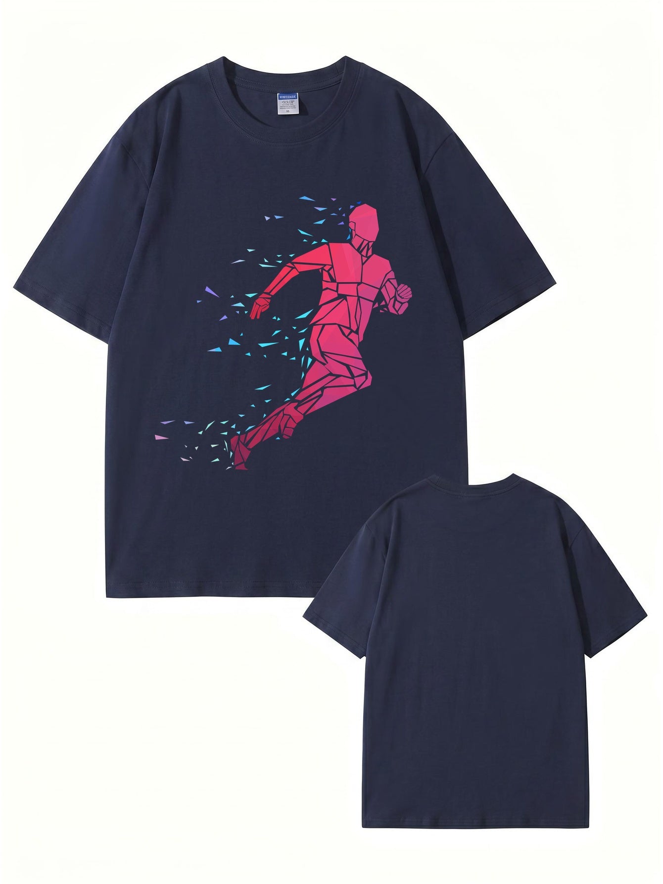 Geometric Running Man Graphic Print T-Shirt - Premium Cotton Tee