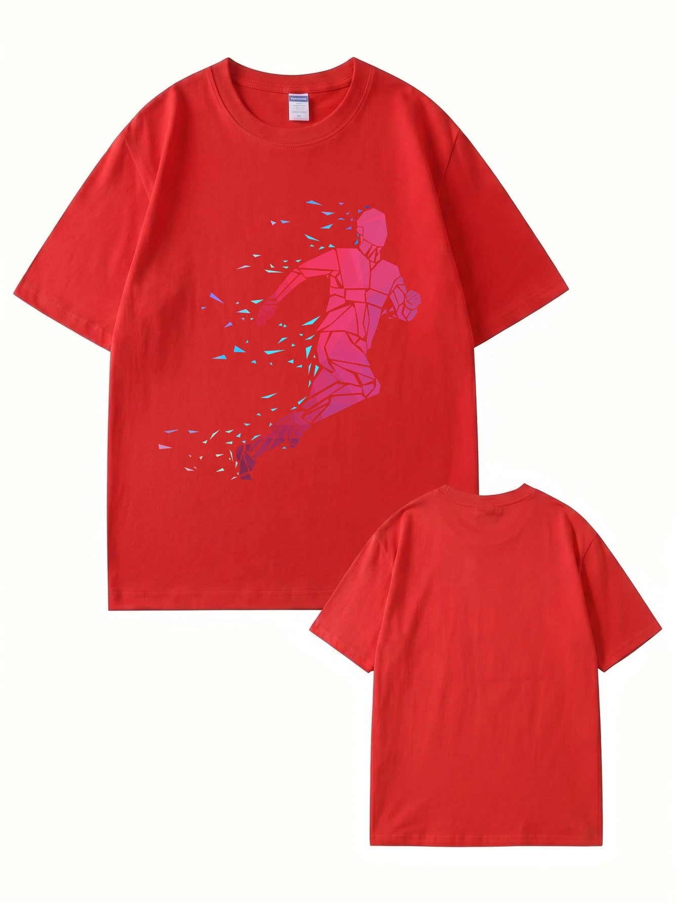 Geometric Running Man Graphic Print T-Shirt - Premium Cotton Tee