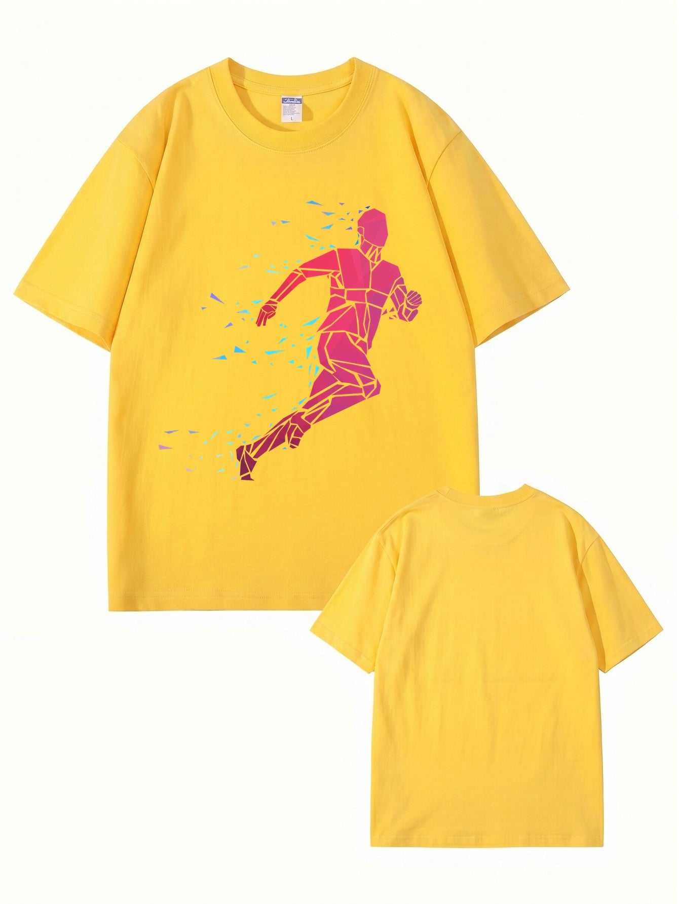 Geometric Running Man Graphic Print T-Shirt - Premium Cotton Tee