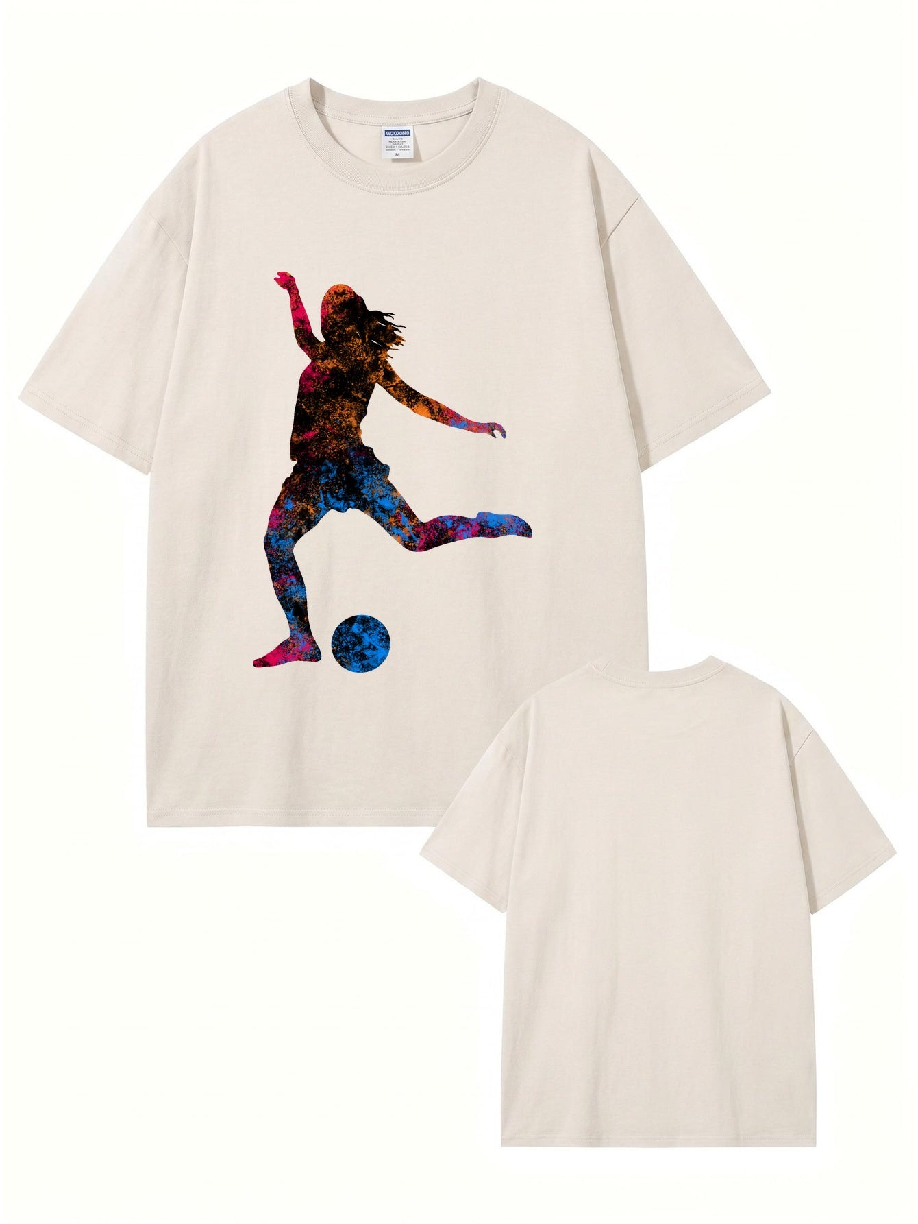 Vintage Washed Women Soccer Player Graphic T-Shirt - Heavyweight Cotton Tee