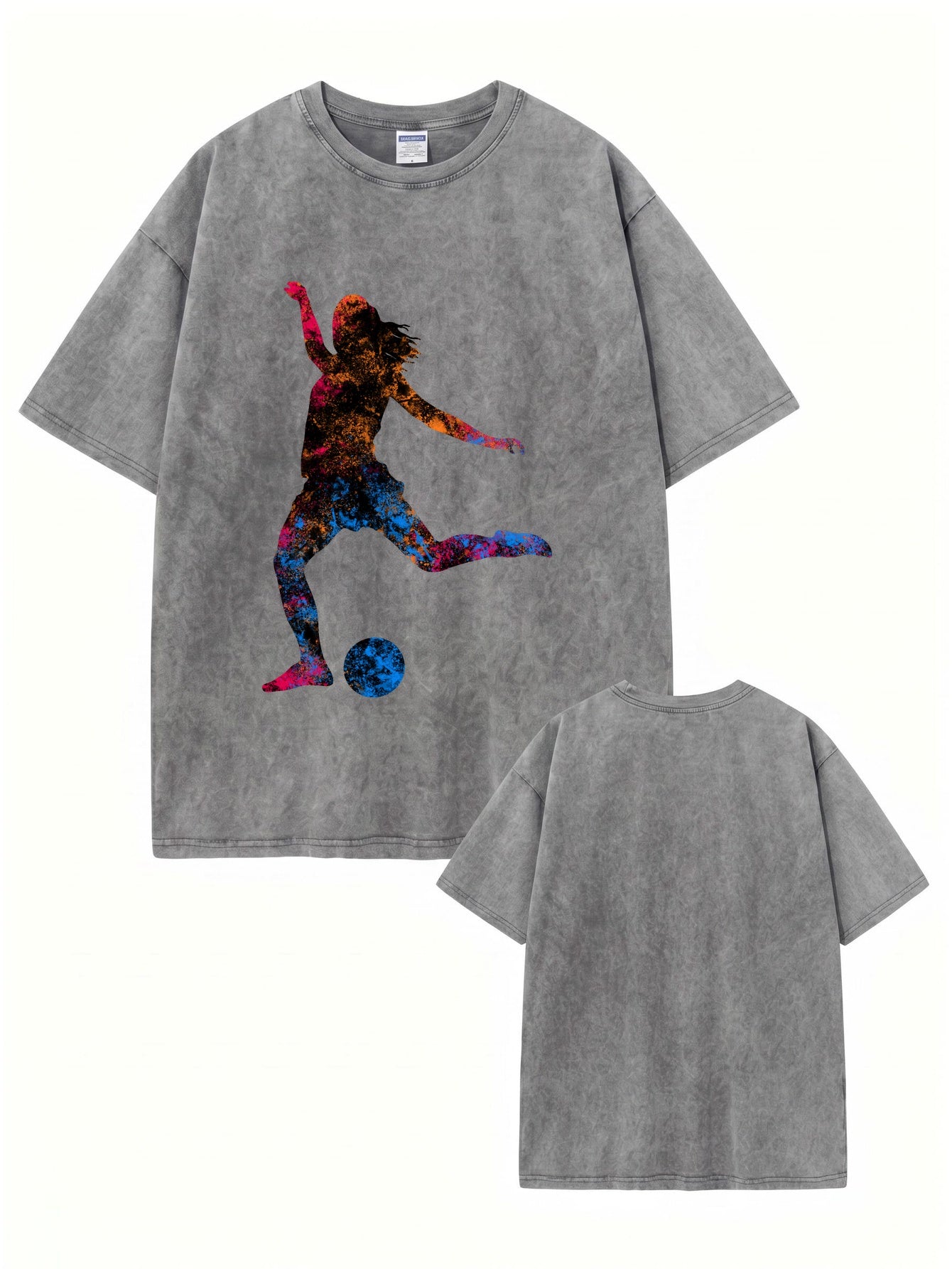 Vintage Washed Women Soccer Player Graphic T-Shirt - Heavyweight Cotton Tee