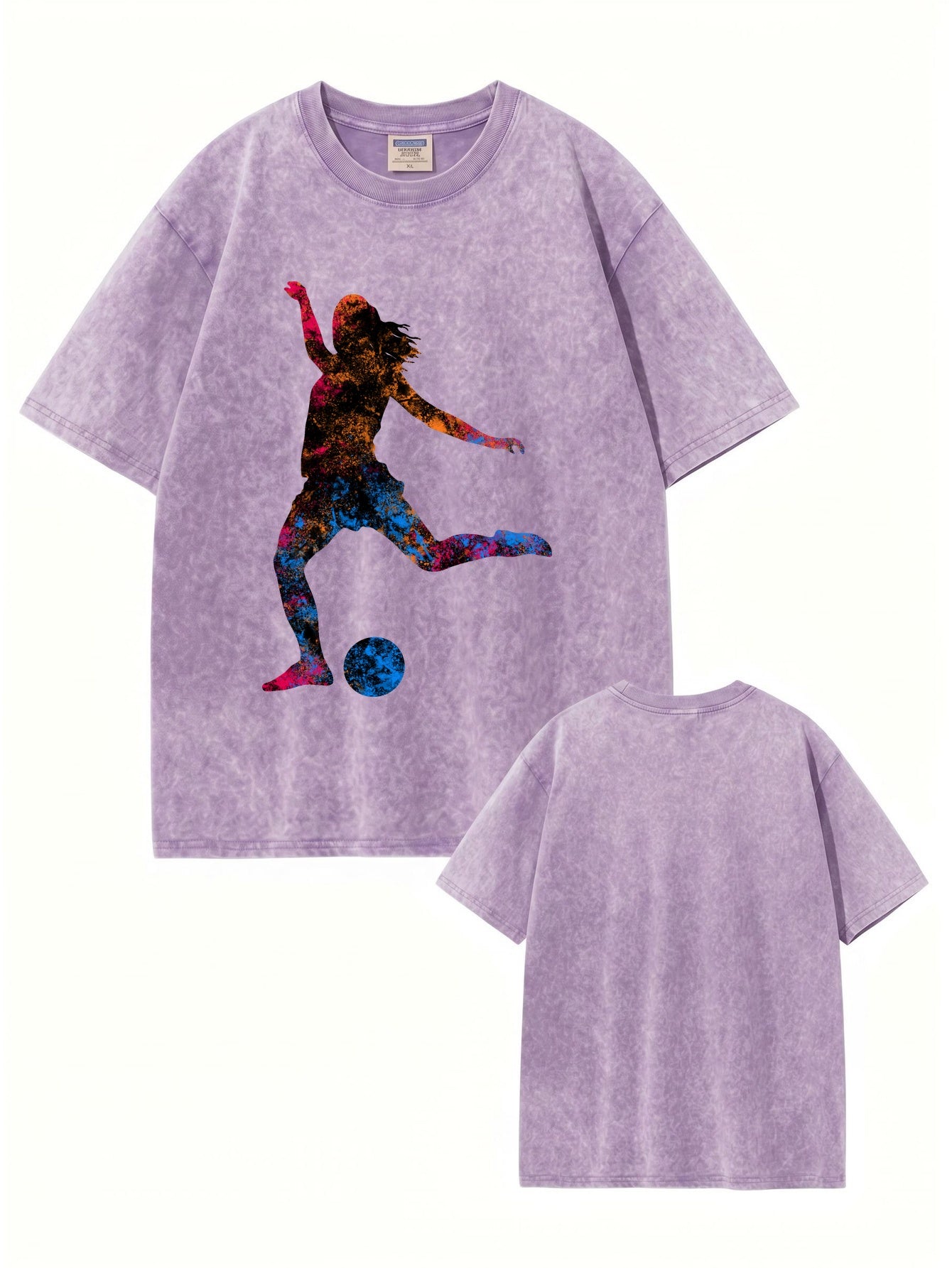 Vintage Washed Women Soccer Player Graphic T-Shirt - Heavyweight Cotton Tee