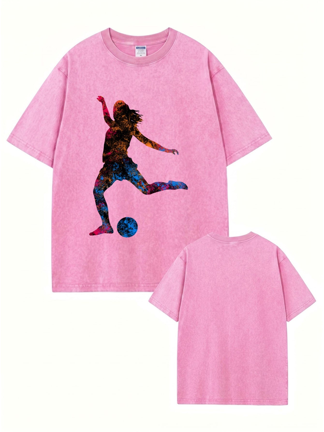 Vintage Washed Women Soccer Player Graphic T-Shirt - Heavyweight Cotton Tee