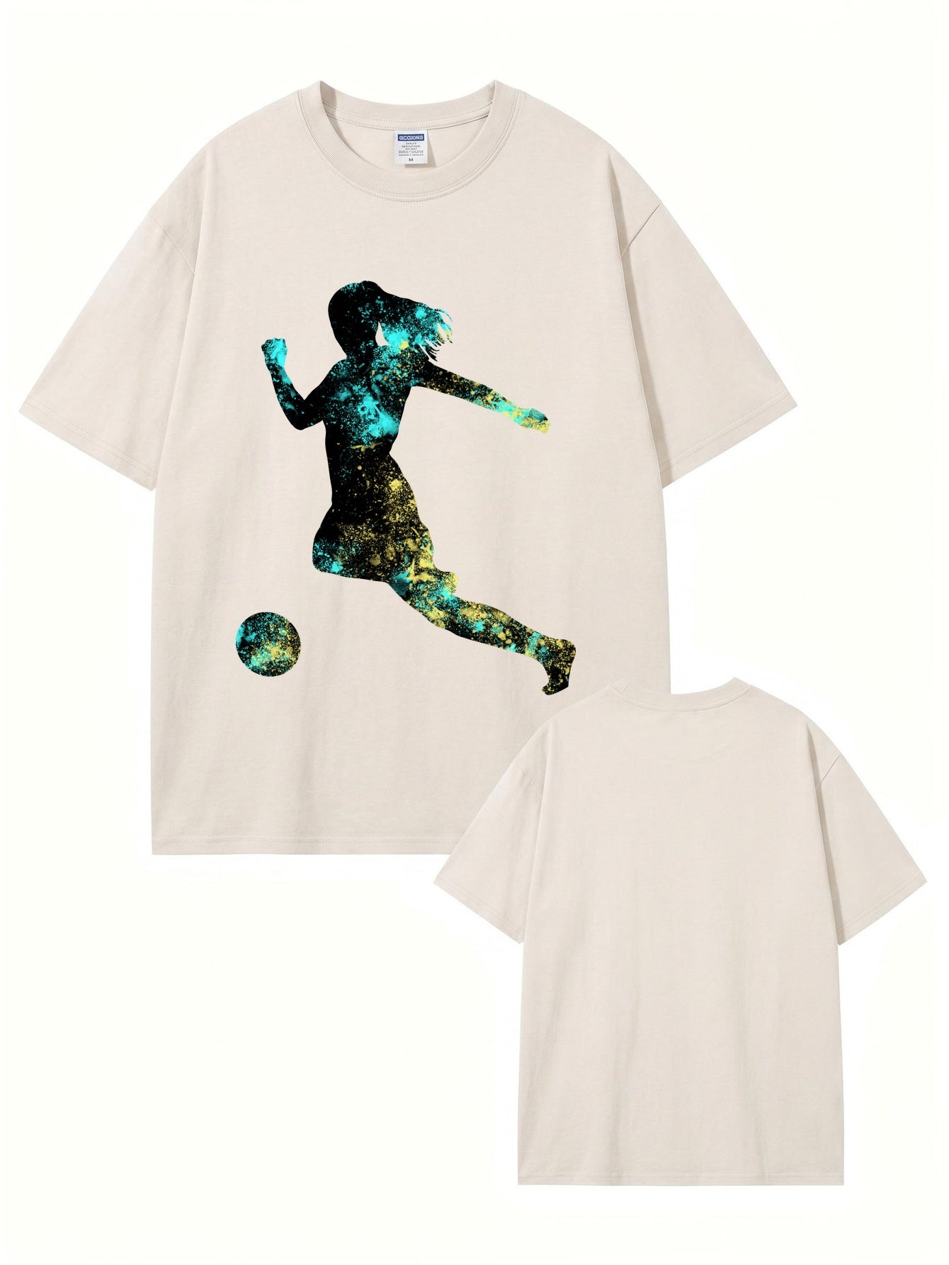 Vintage Washed Graphic Tee - Soccer Player Splash Art Cotton T-Shirt