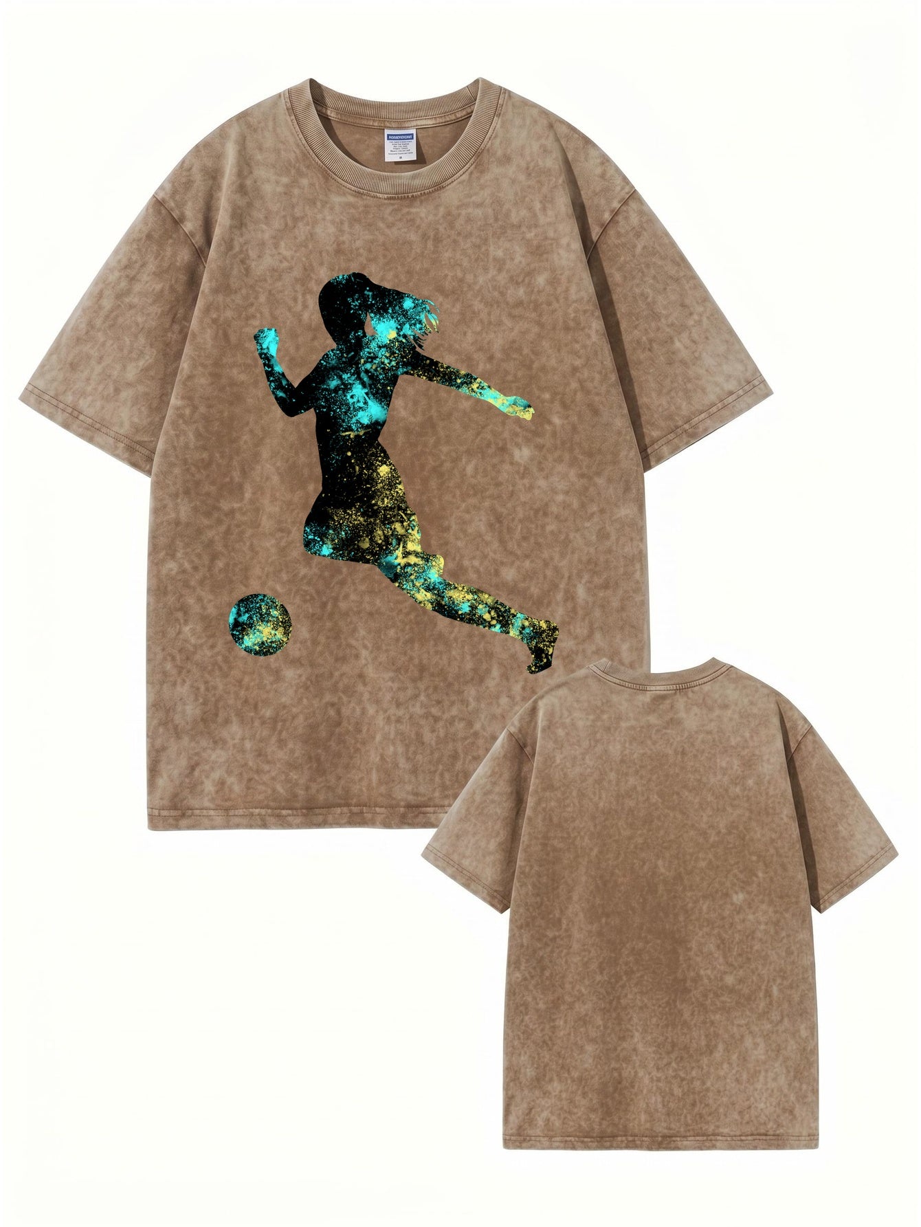 Vintage Washed Graphic Tee - Soccer Player Splash Art Cotton T-Shirt