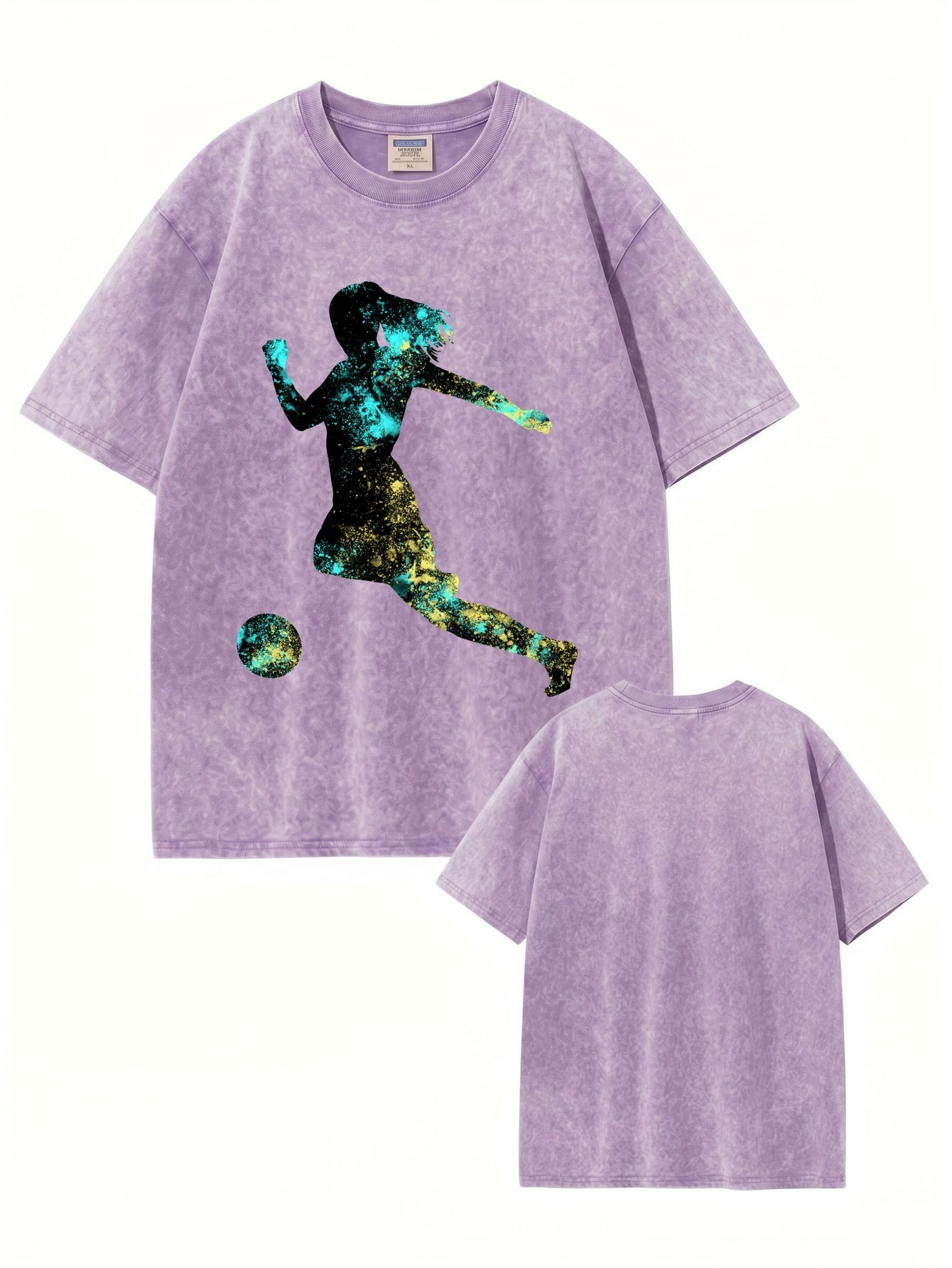 Vintage Washed Graphic Tee - Soccer Player Splash Art Cotton T-Shirt