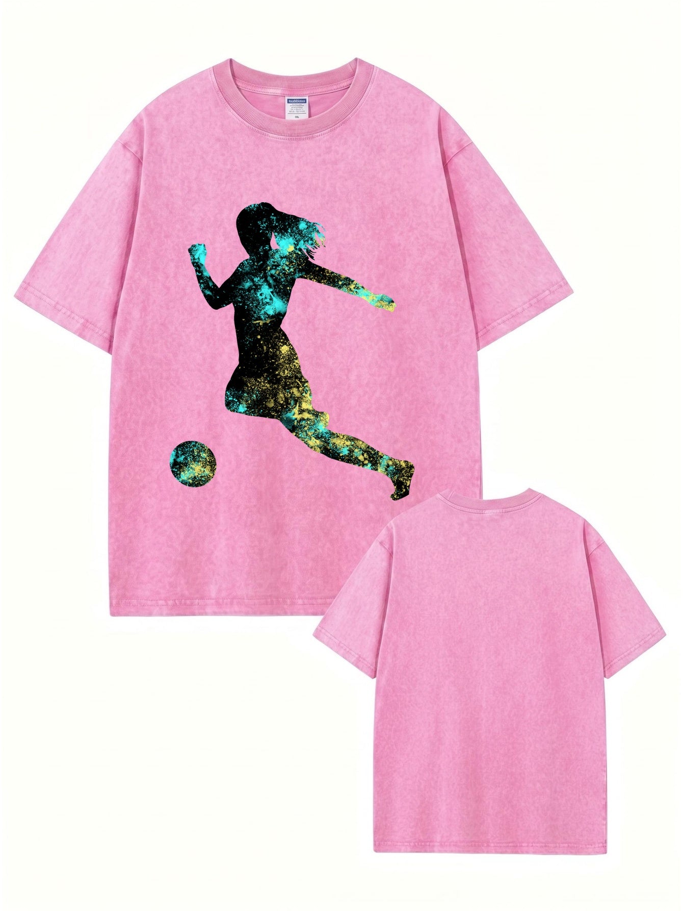 Vintage Washed Graphic Tee - Soccer Player Splash Art Cotton T-Shirt