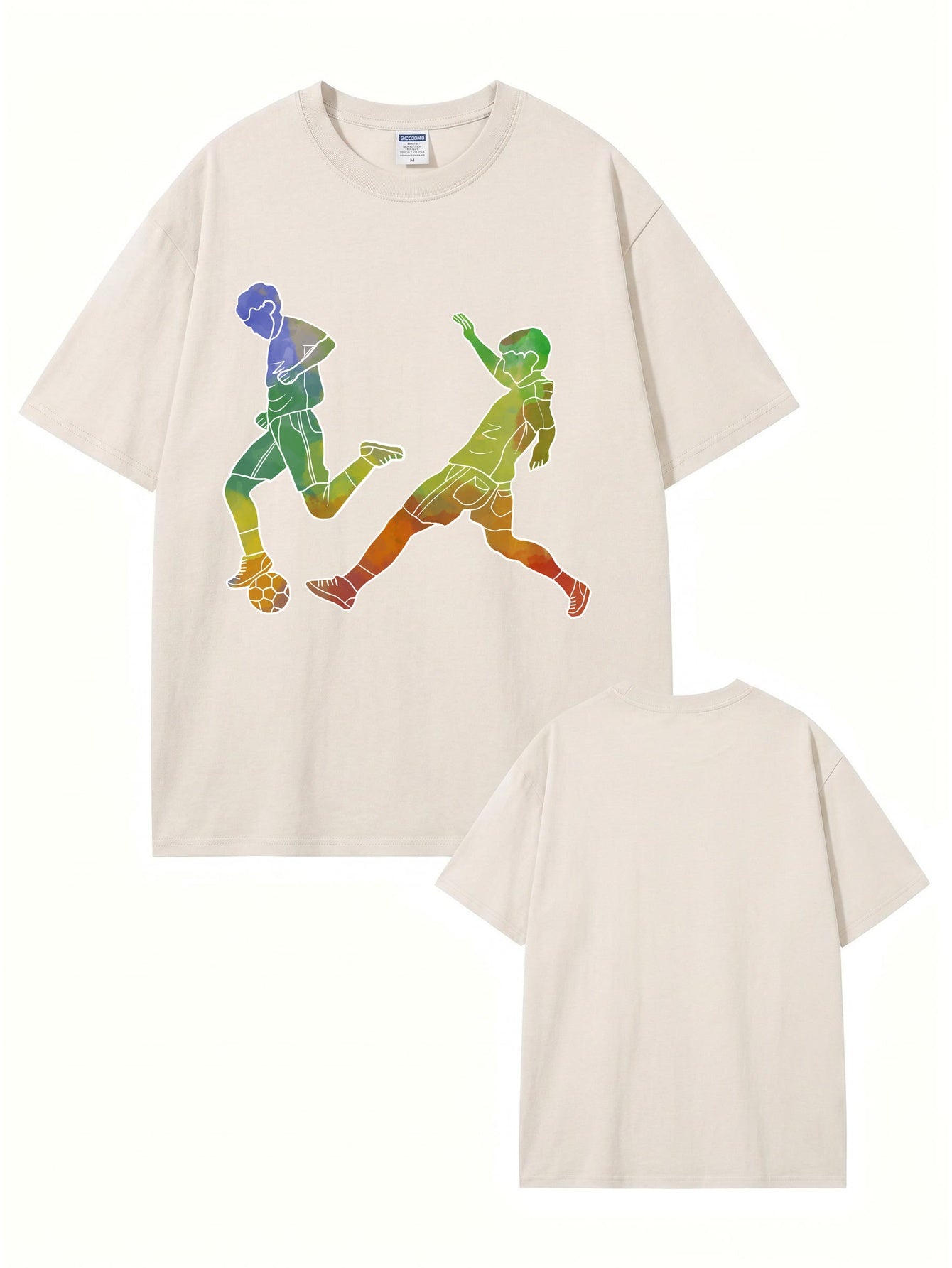 Vintage Washed Oversized T-Shirt with Colorful Soccer Player Graphic