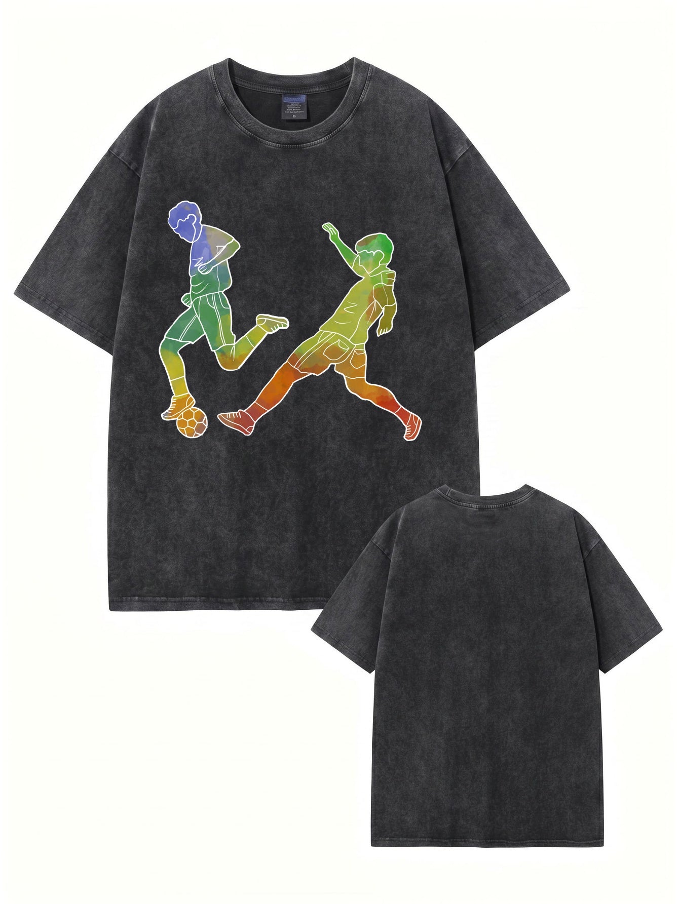 Vintage Washed Oversized T-Shirt with Colorful Soccer Player Graphic