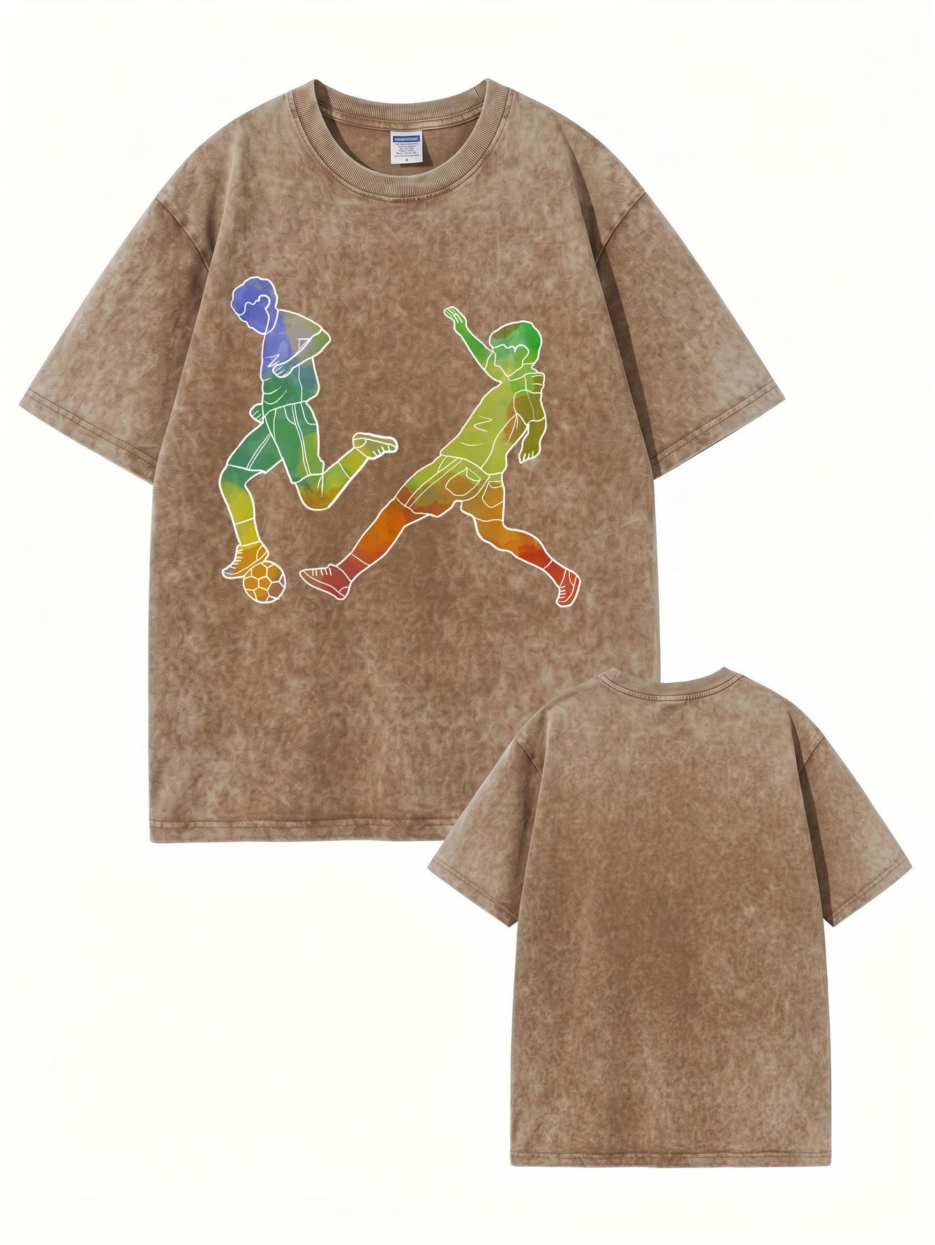 Vintage Washed Oversized T-Shirt with Colorful Soccer Player Graphic