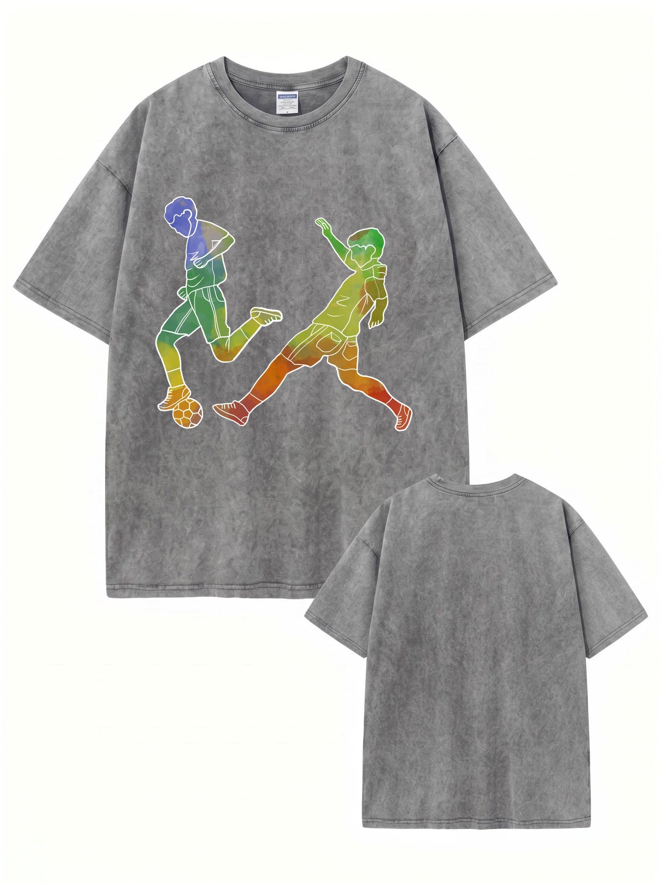 Vintage Washed Oversized T-Shirt with Colorful Soccer Player Graphic