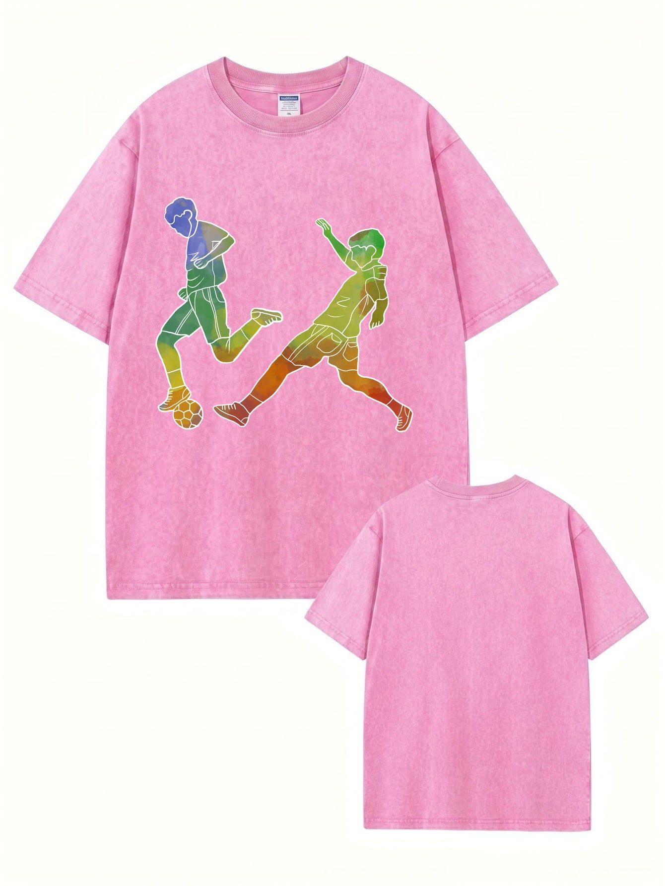 Vintage Washed Oversized T-Shirt with Colorful Soccer Player Graphic