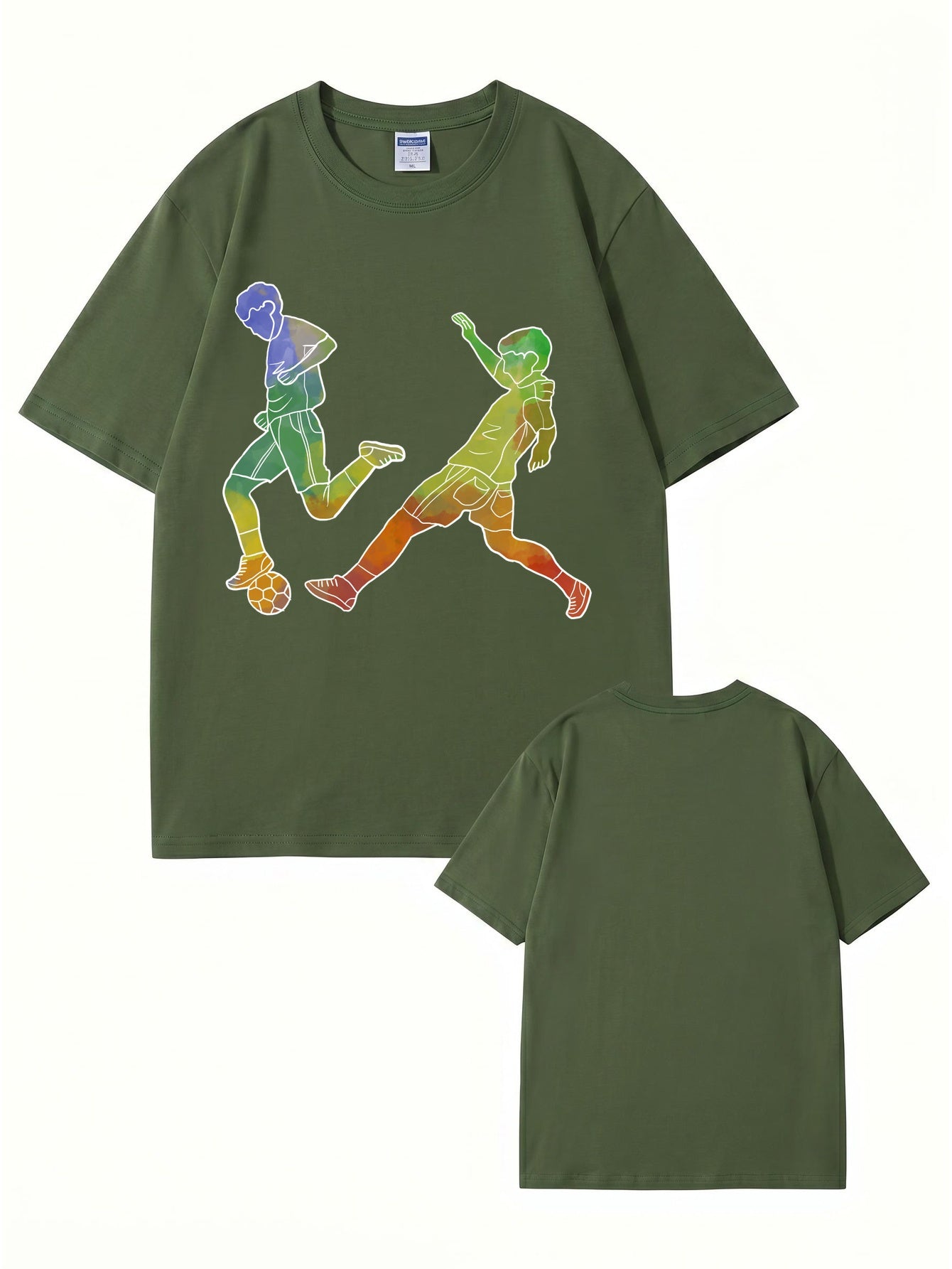 Watercolor Soccer Players Graphic Print Premium Cotton T-Shirt