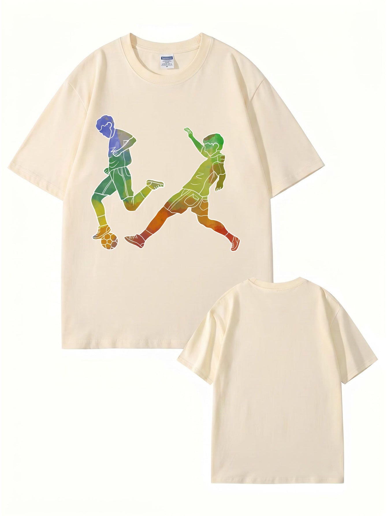 Watercolor Soccer Players Graphic Print Premium Cotton T-Shirt