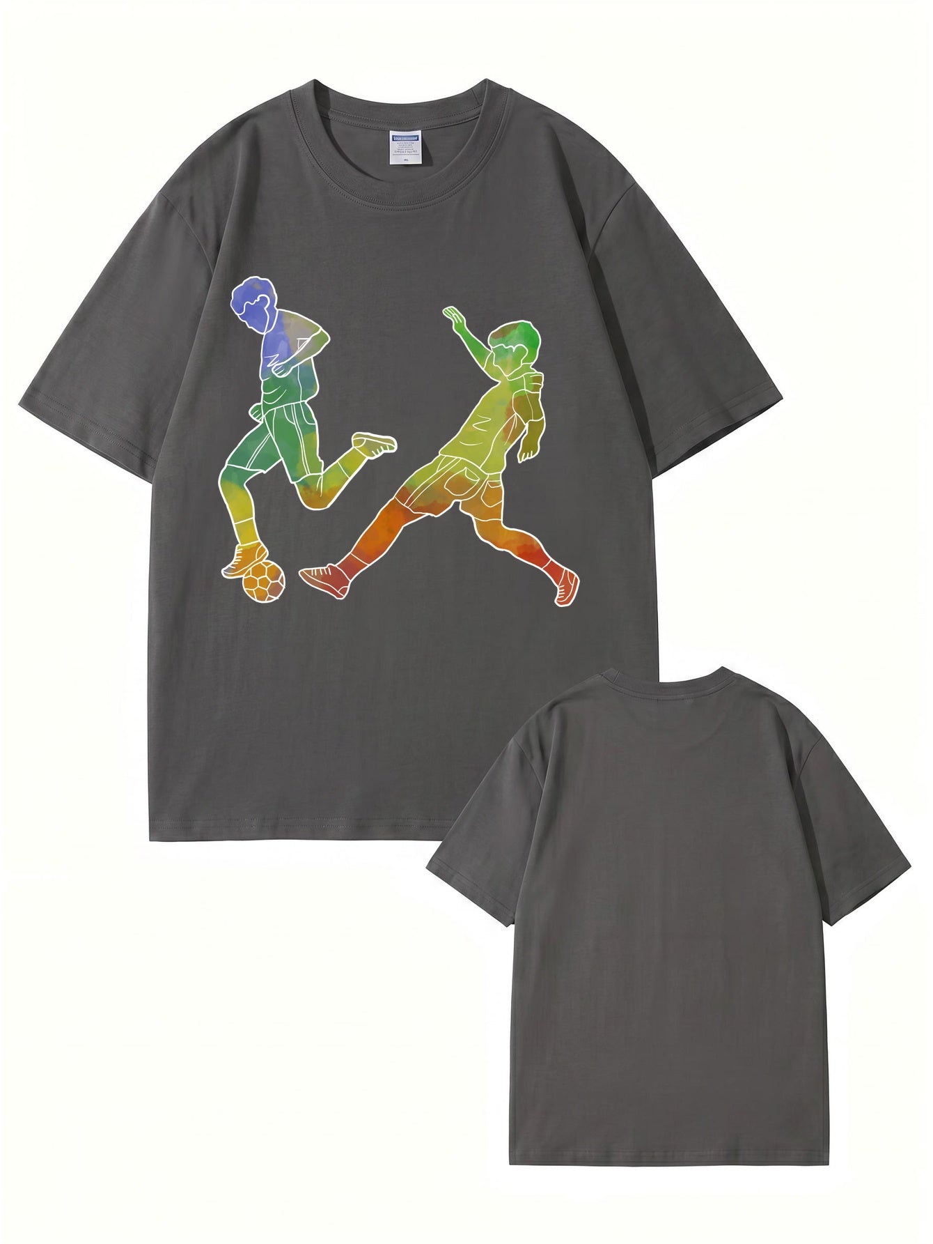 Watercolor Soccer Players Graphic Print Premium Cotton T-Shirt