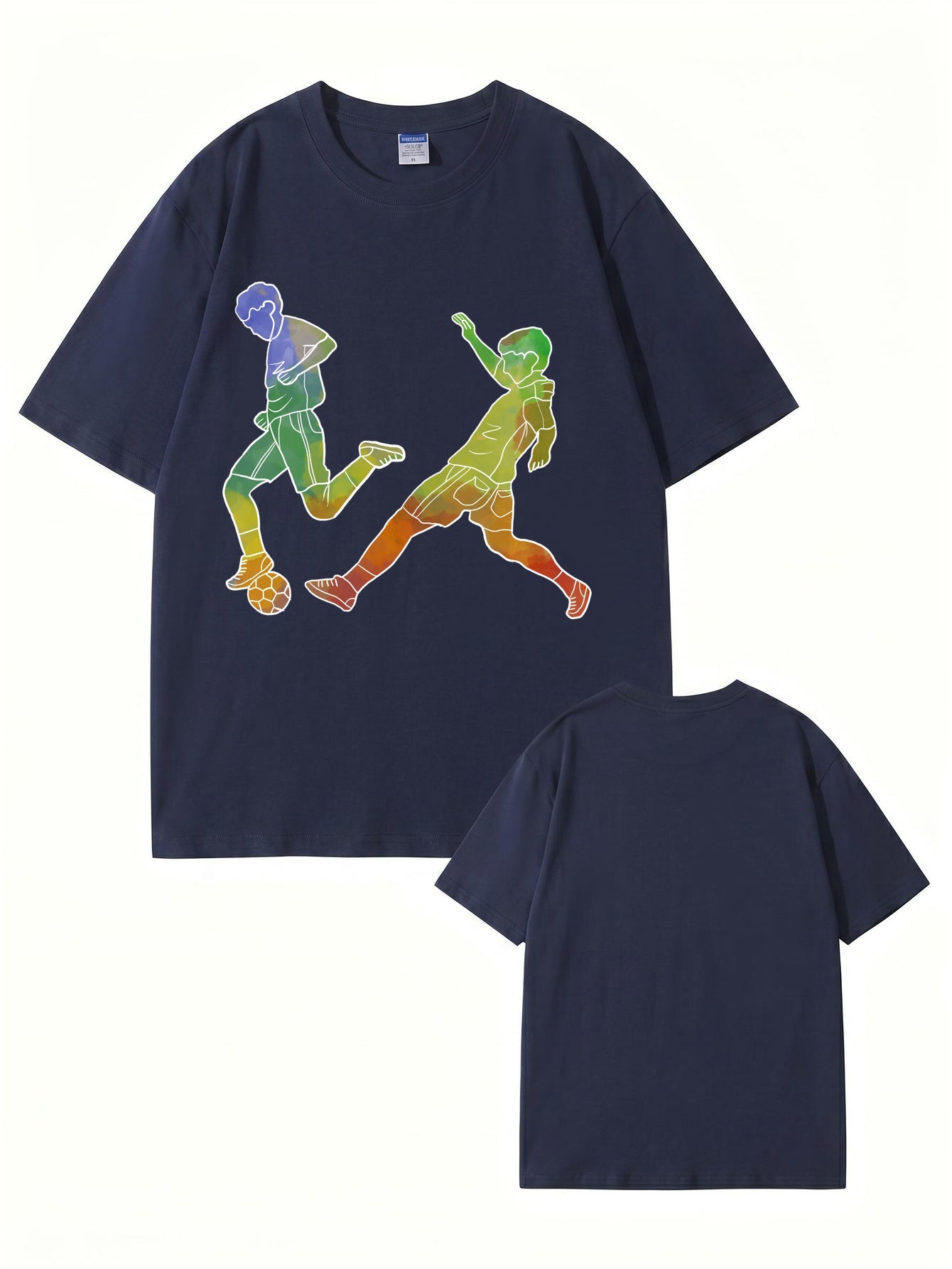 Watercolor Soccer Players Graphic Print Premium Cotton T-Shirt