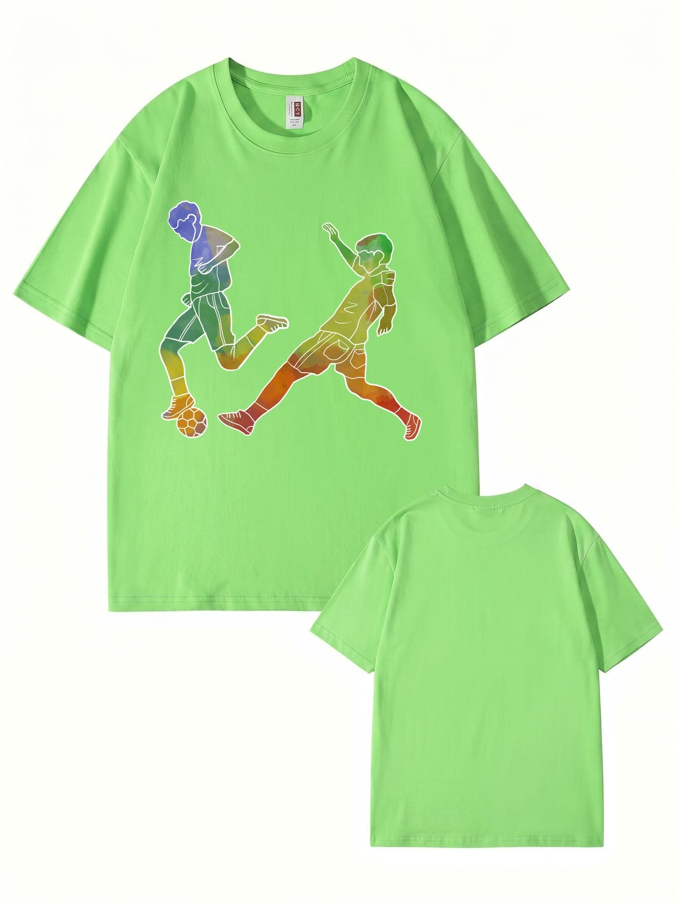 Watercolor Soccer Players Graphic Print Premium Cotton T-Shirt