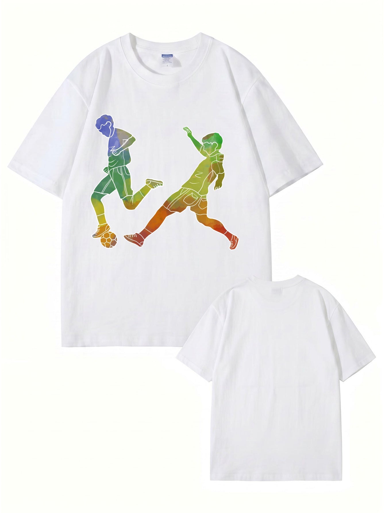 Watercolor Soccer Players Graphic Print Premium Cotton T-Shirt