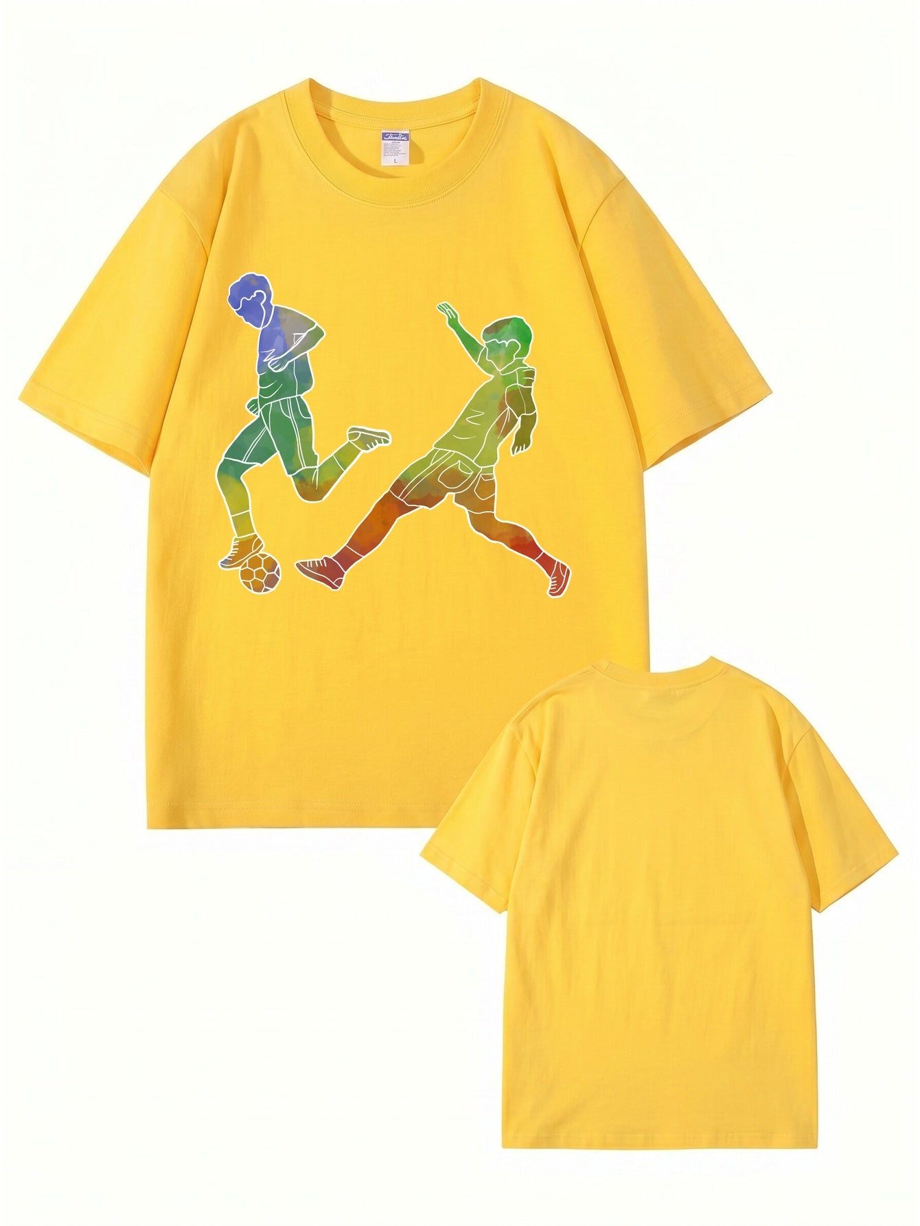 Watercolor Soccer Players Graphic Print Premium Cotton T-Shirt