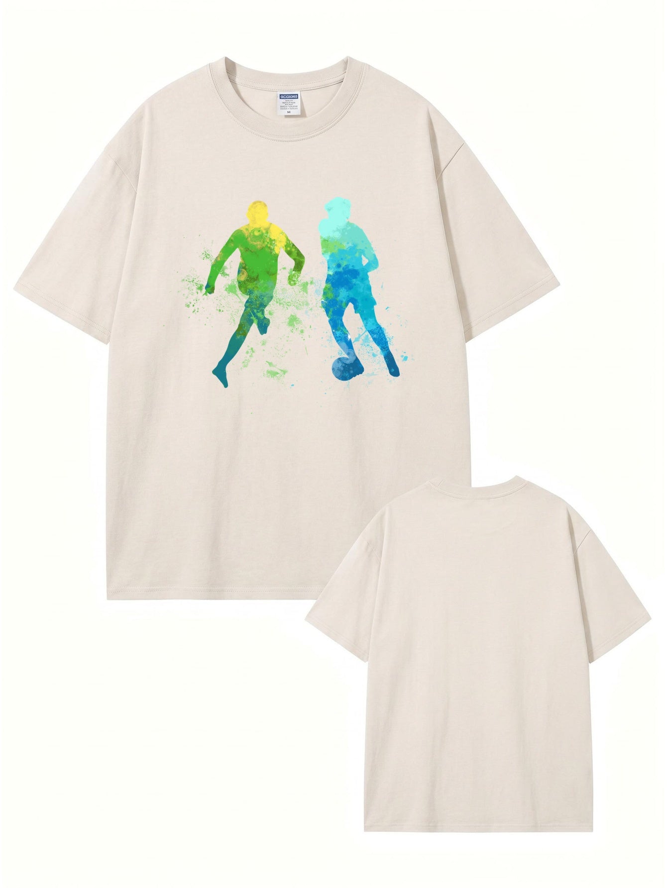 Vintage Washed Oversized T-Shirt with Watercolor Soccer Player Graphic Print