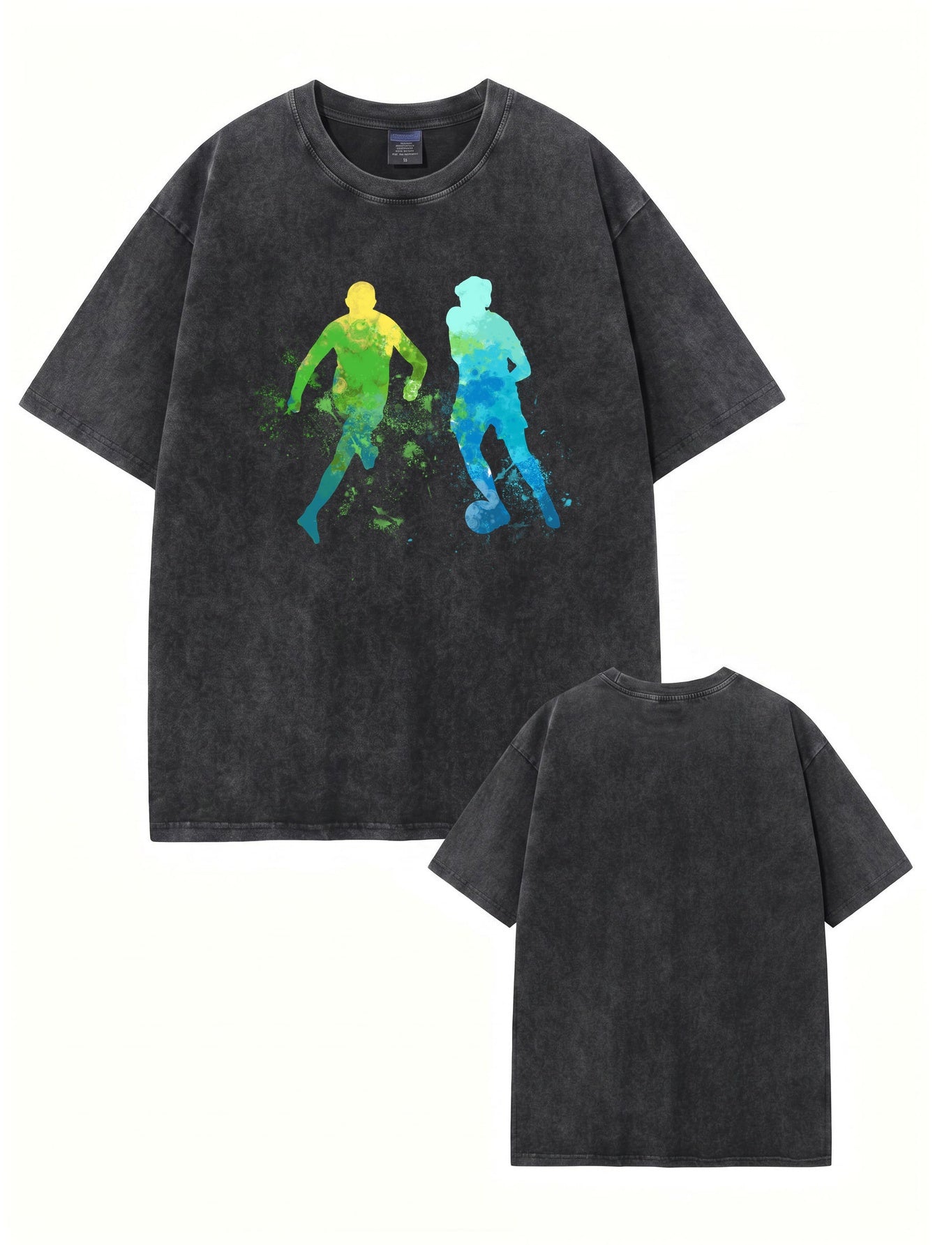 Vintage Washed Oversized T-Shirt with Watercolor Soccer Player Graphic Print