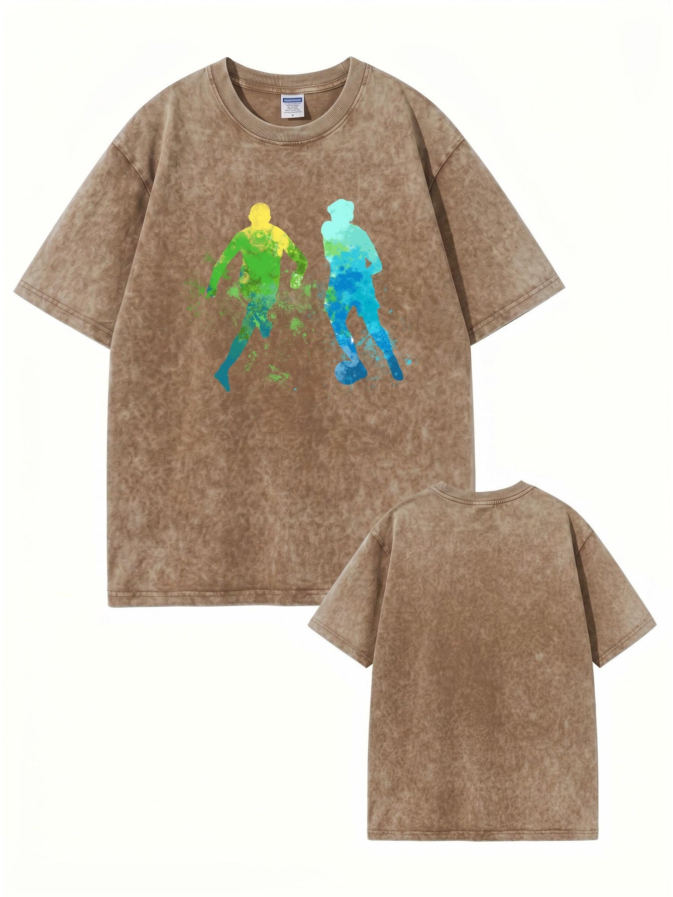 Vintage Washed Oversized T-Shirt with Watercolor Soccer Player Graphic Print