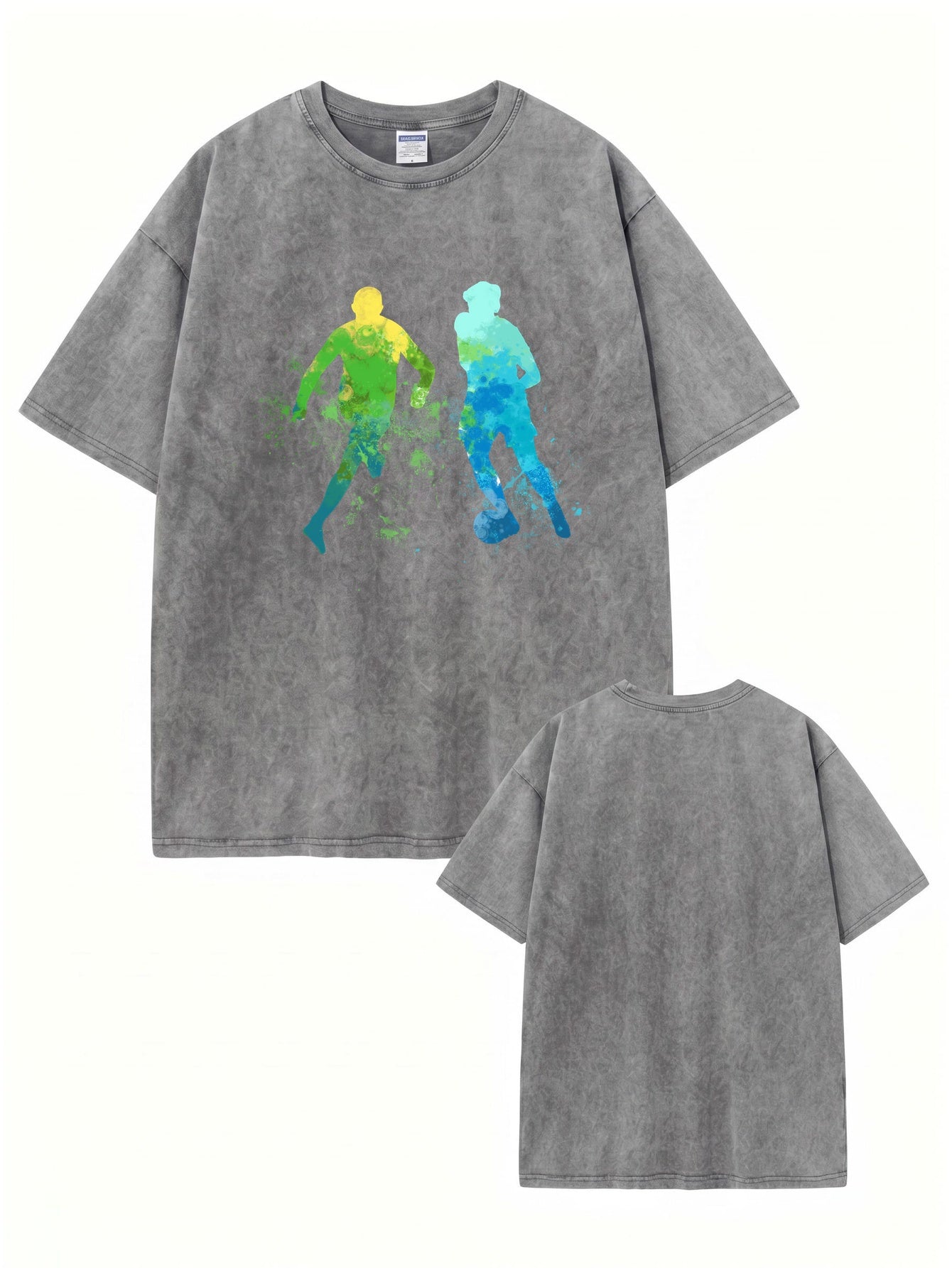Vintage Washed Oversized T-Shirt with Watercolor Soccer Player Graphic Print