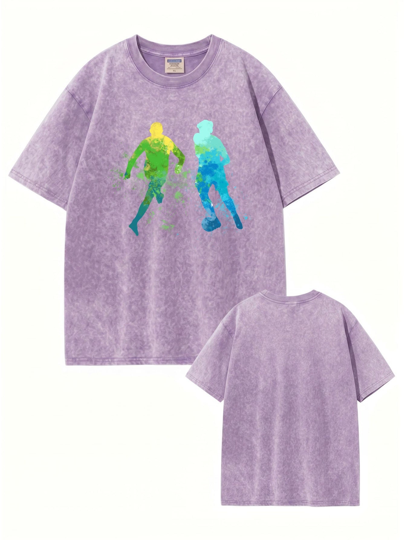 Vintage Washed Oversized T-Shirt with Watercolor Soccer Player Graphic Print