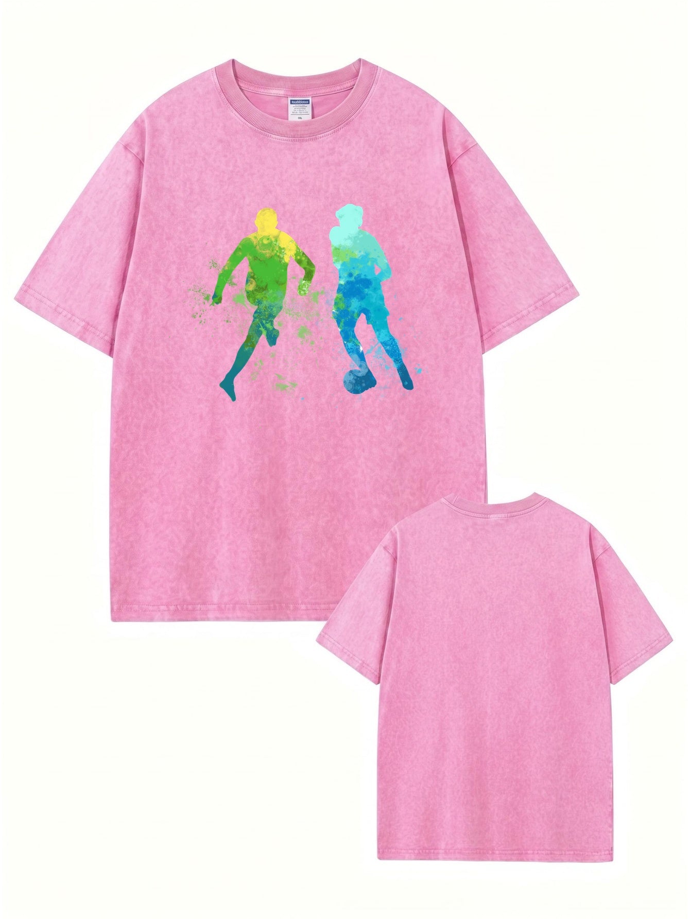 Vintage Washed Oversized T-Shirt with Watercolor Soccer Player Graphic Print