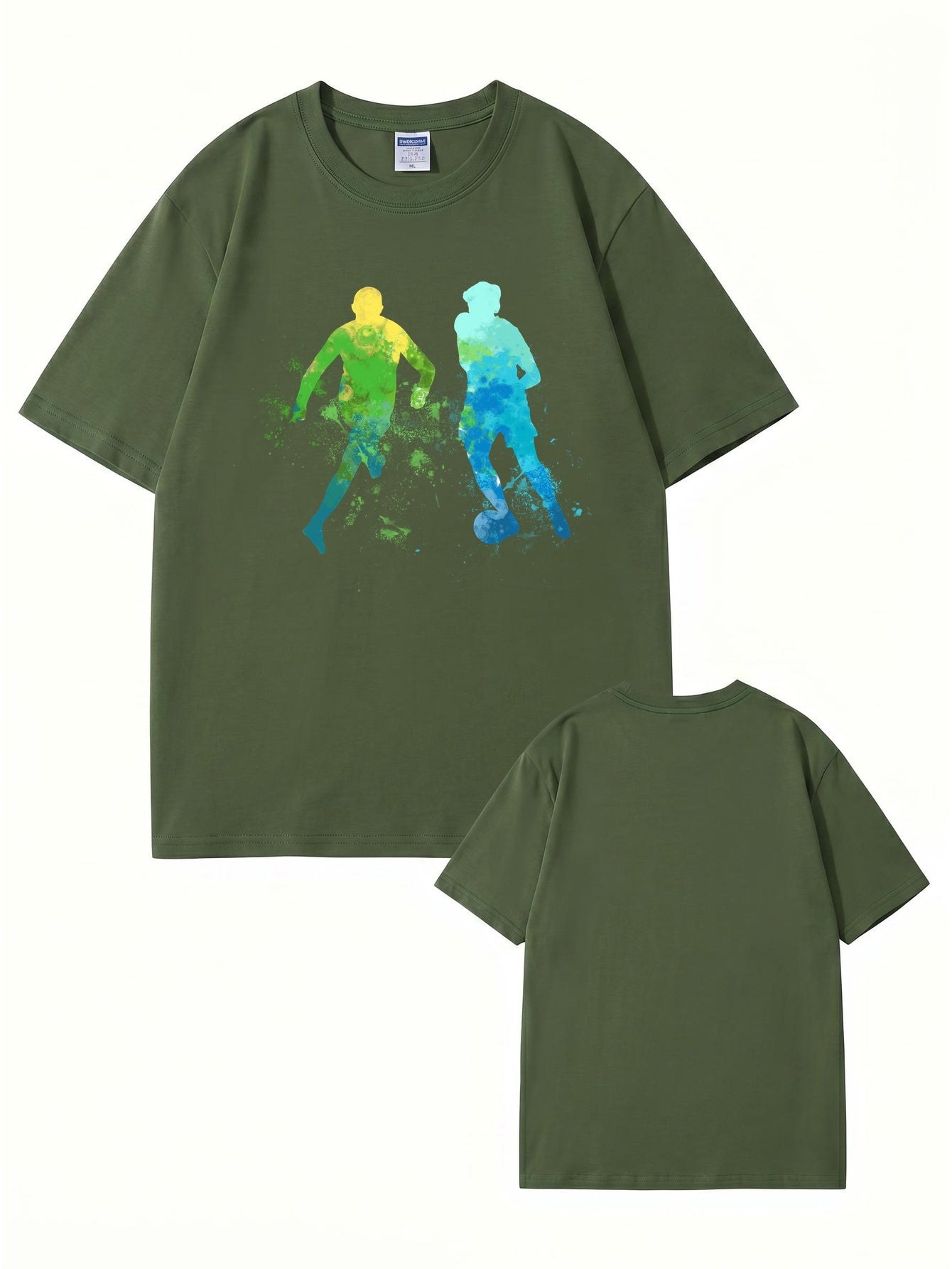 Watercolor Soccer Players Graphic Print Men's Premium Cotton T-Shirt
