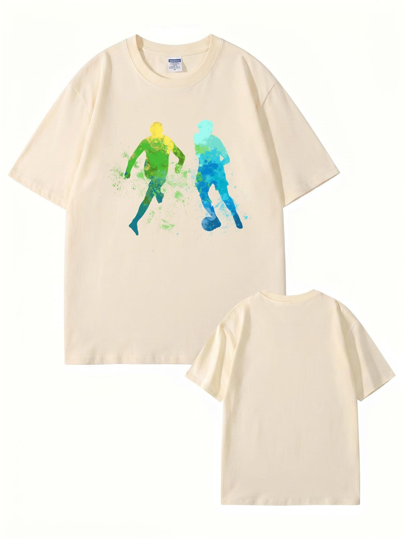 Watercolor Soccer Players Graphic Print Men's Premium Cotton T-Shirt