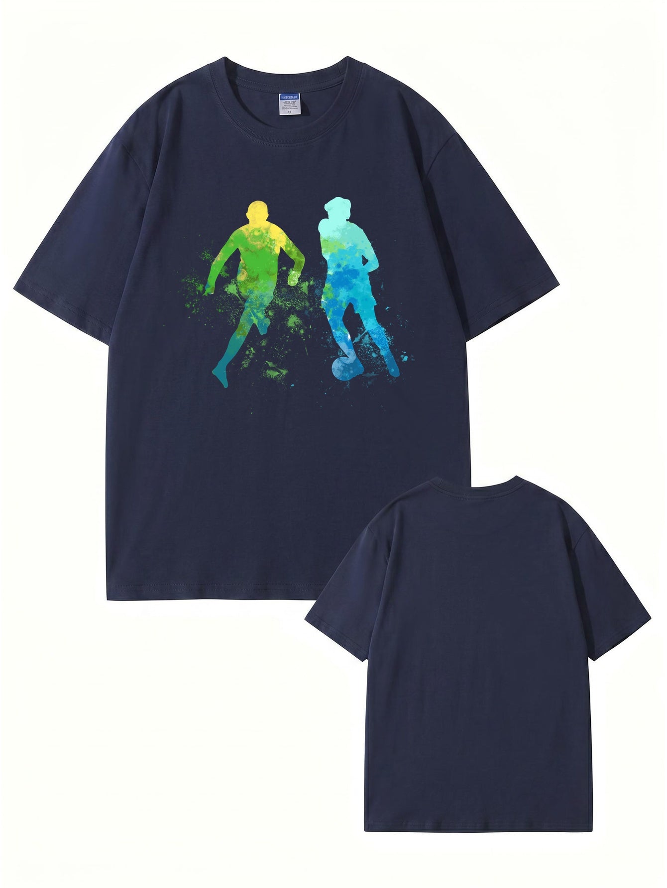 Watercolor Soccer Players Graphic Print Men's Premium Cotton T-Shirt