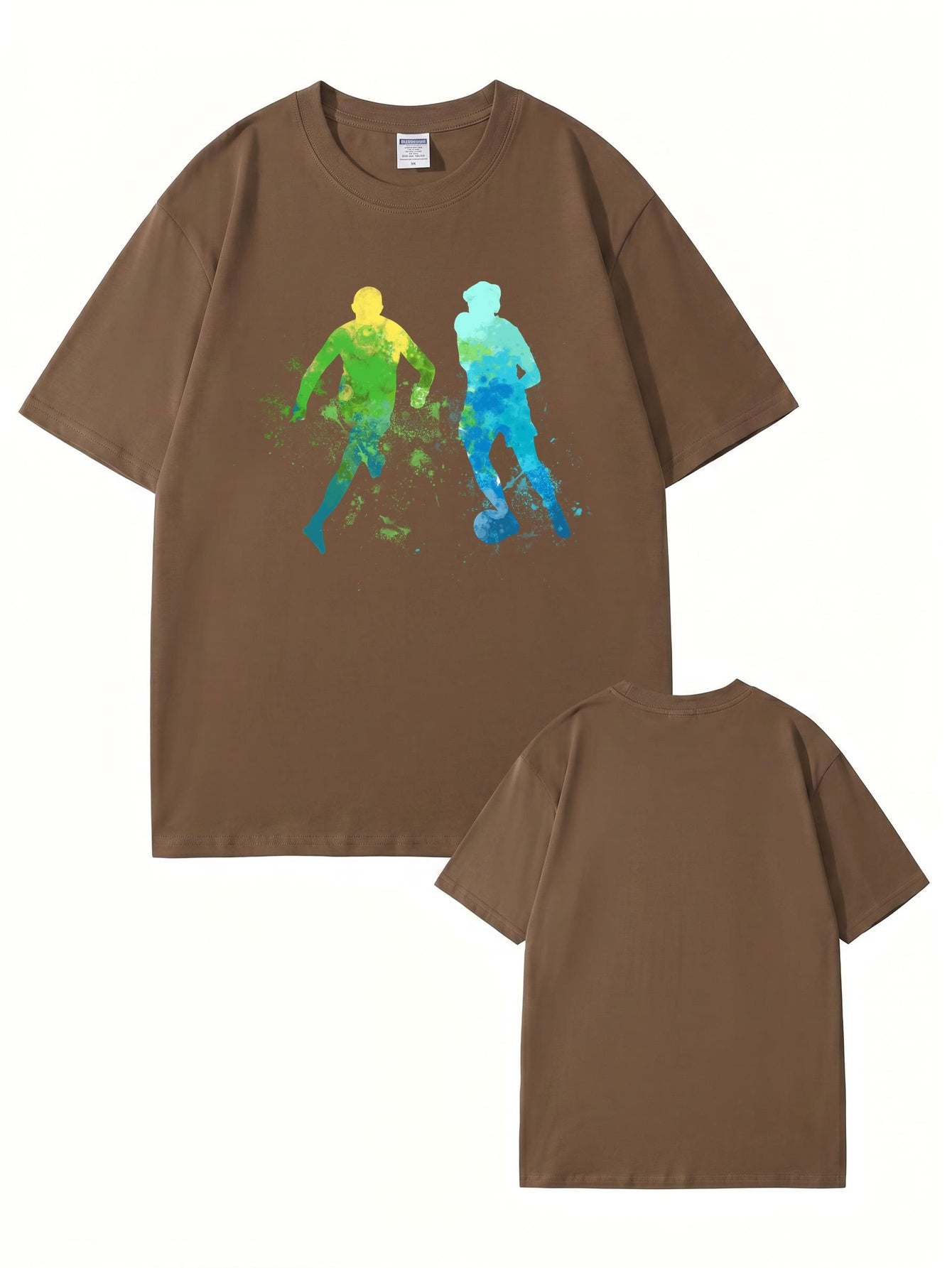Watercolor Soccer Players Graphic Print Men's Premium Cotton T-Shirt