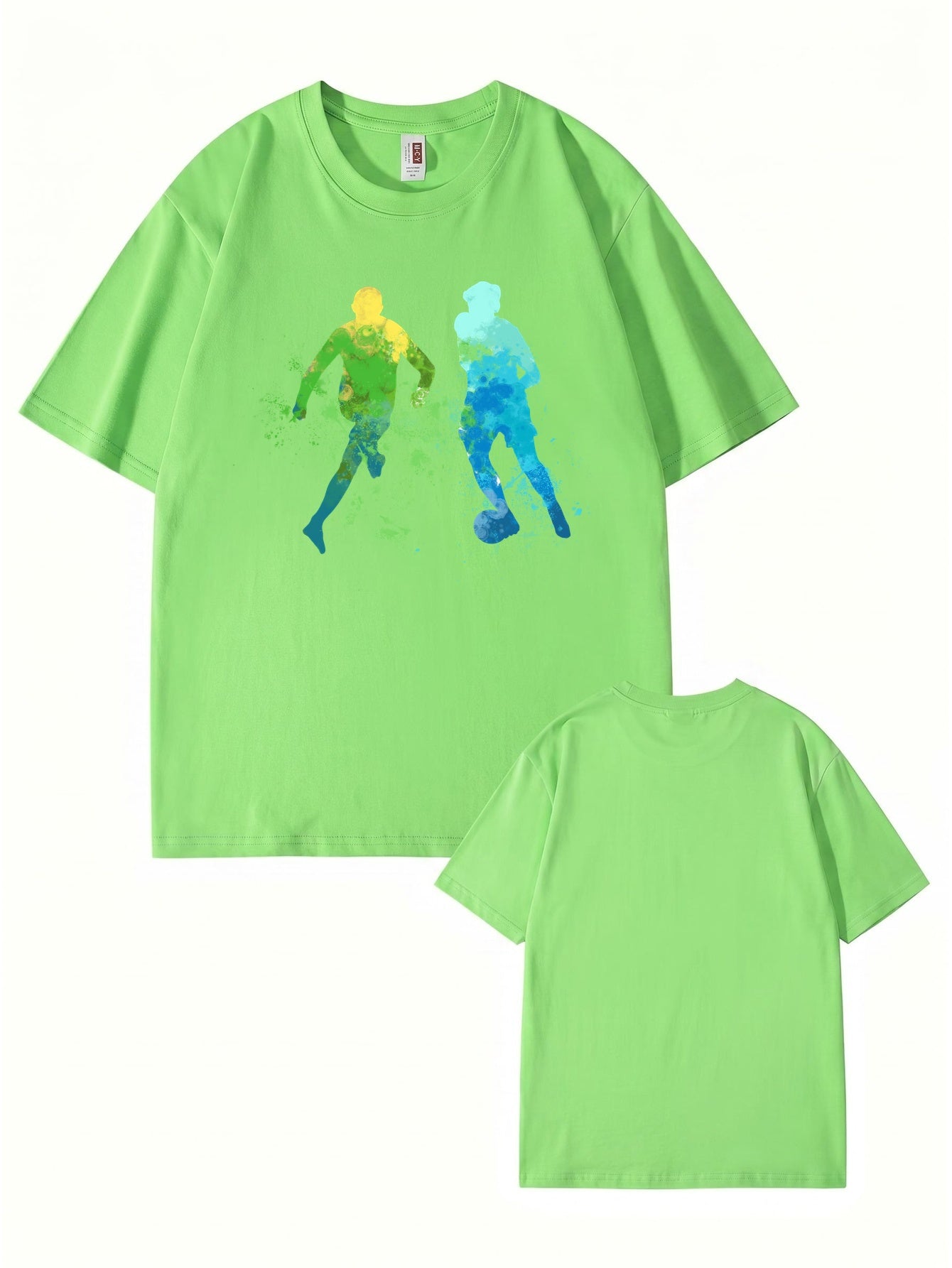 Watercolor Soccer Players Graphic Print Men's Premium Cotton T-Shirt