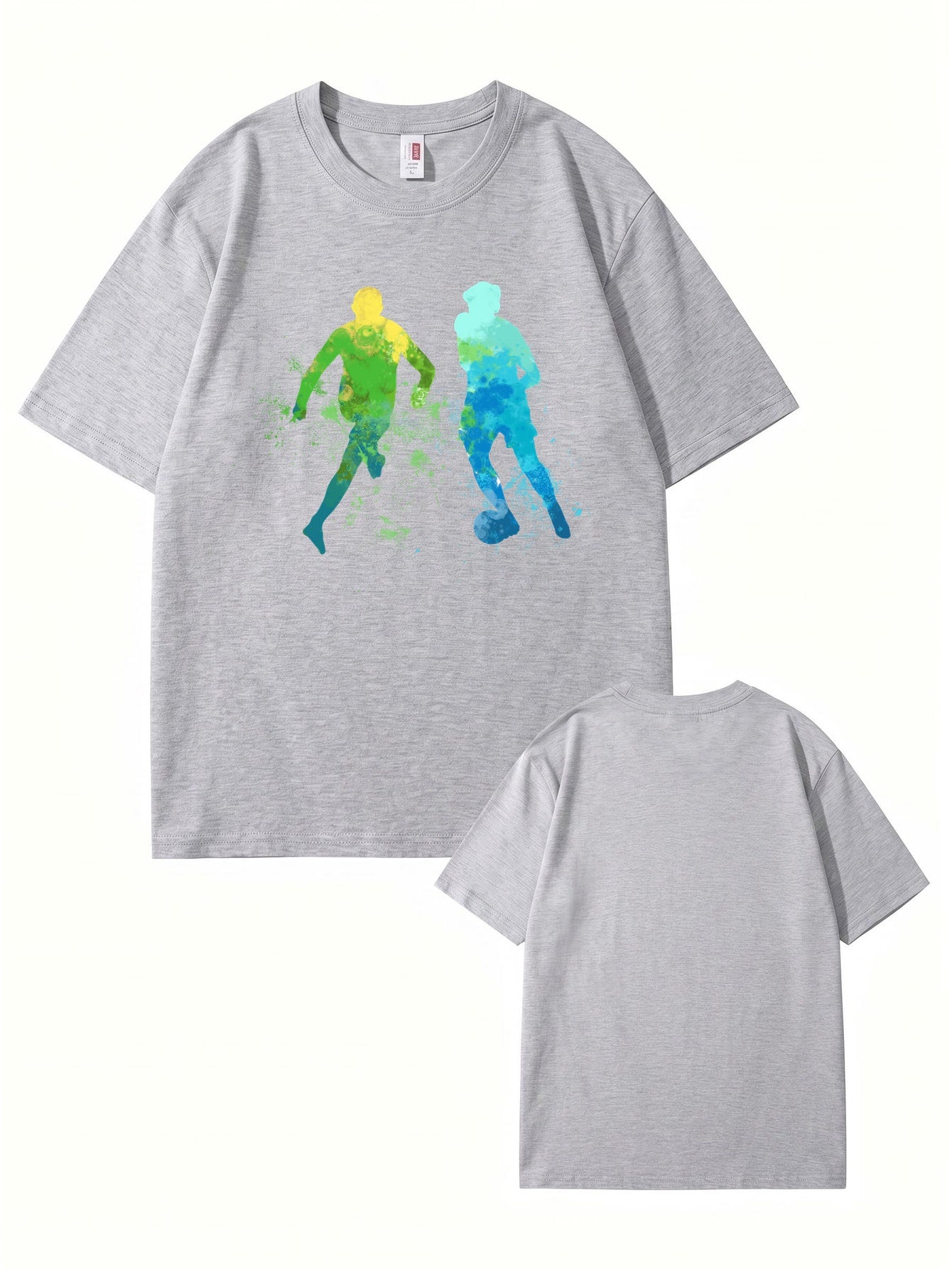 Watercolor Soccer Players Graphic Print Men's Premium Cotton T-Shirt