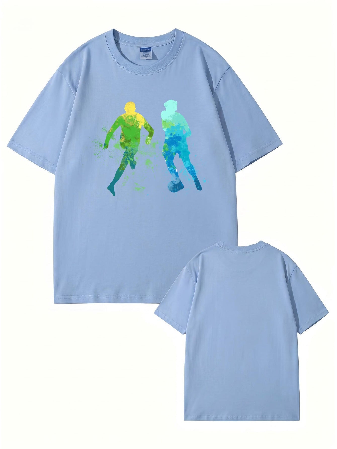 Watercolor Soccer Players Graphic Print Men's Premium Cotton T-Shirt