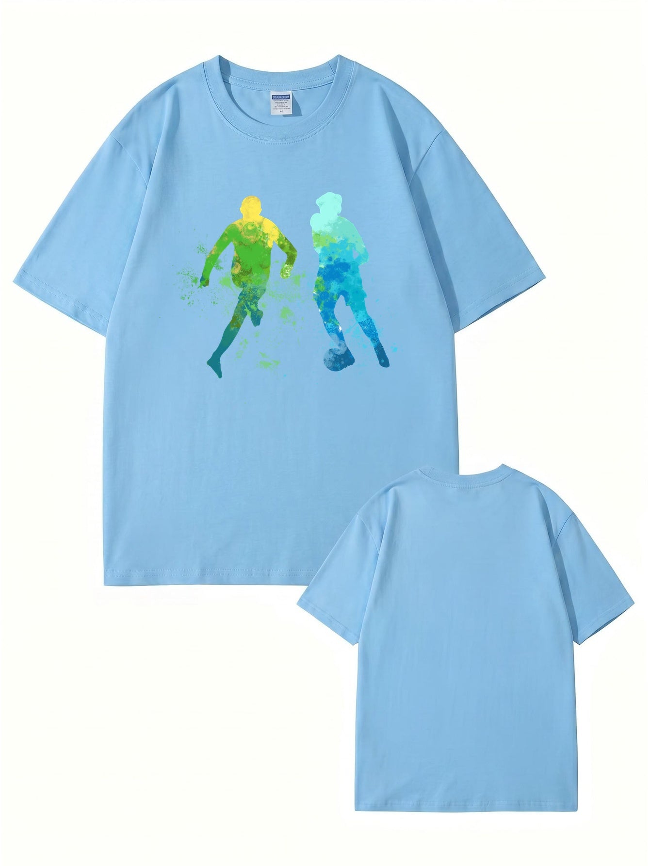 Watercolor Soccer Players Graphic Print Men's Premium Cotton T-Shirt