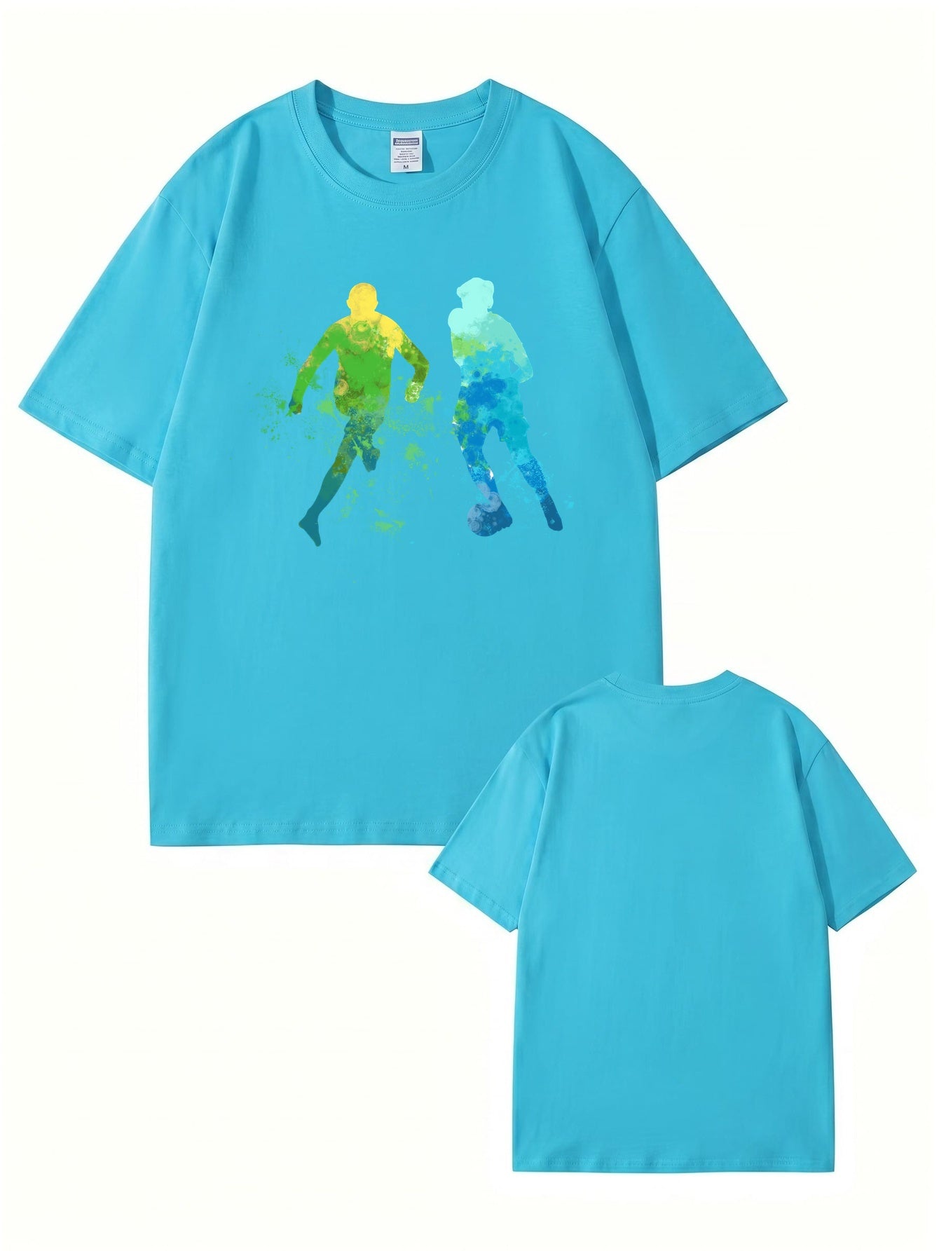 Watercolor Soccer Players Graphic Print Men's Premium Cotton T-Shirt